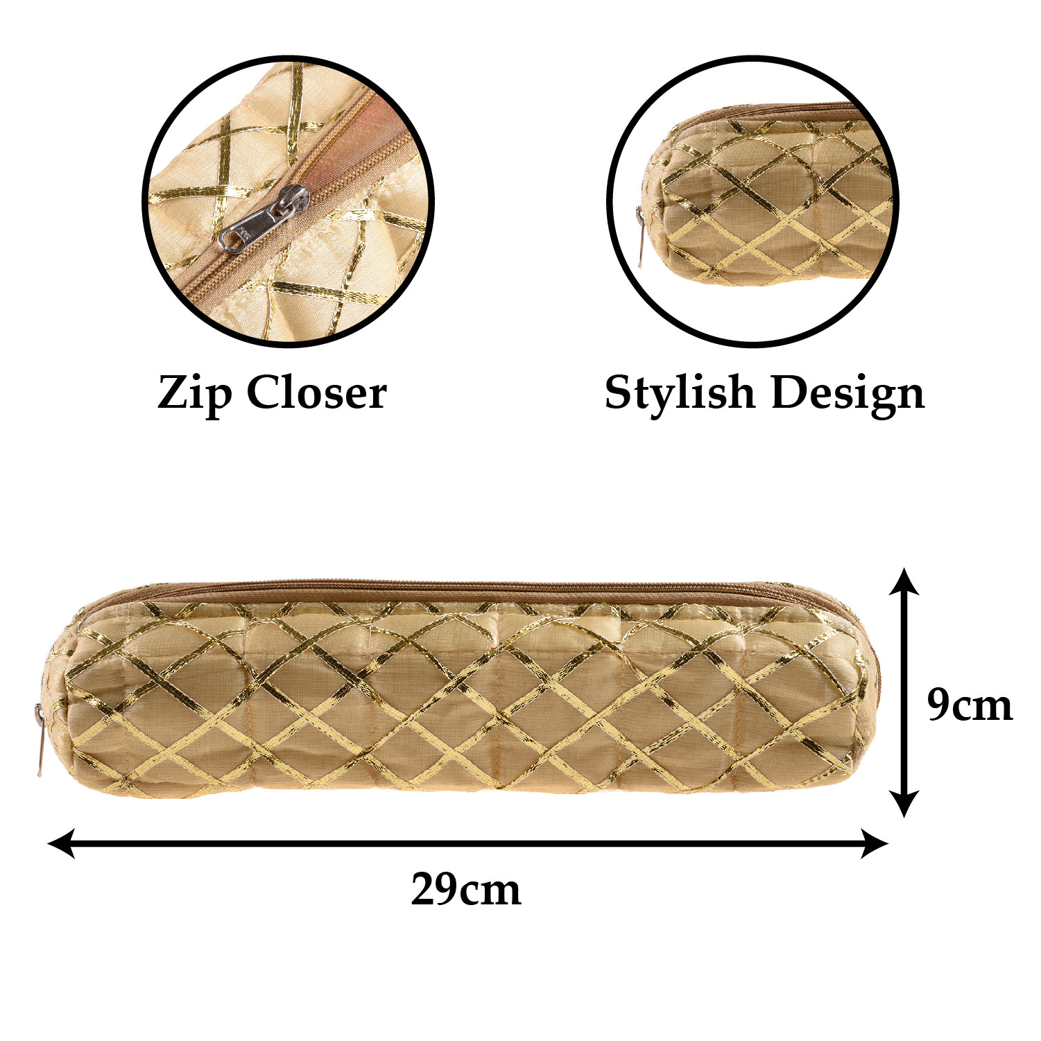 Kuber Industries Single Rod Bangle Box | Polyester Gota Check Design Watch Organizer | Travelling Bracelets Organizer with Zipper | Cream