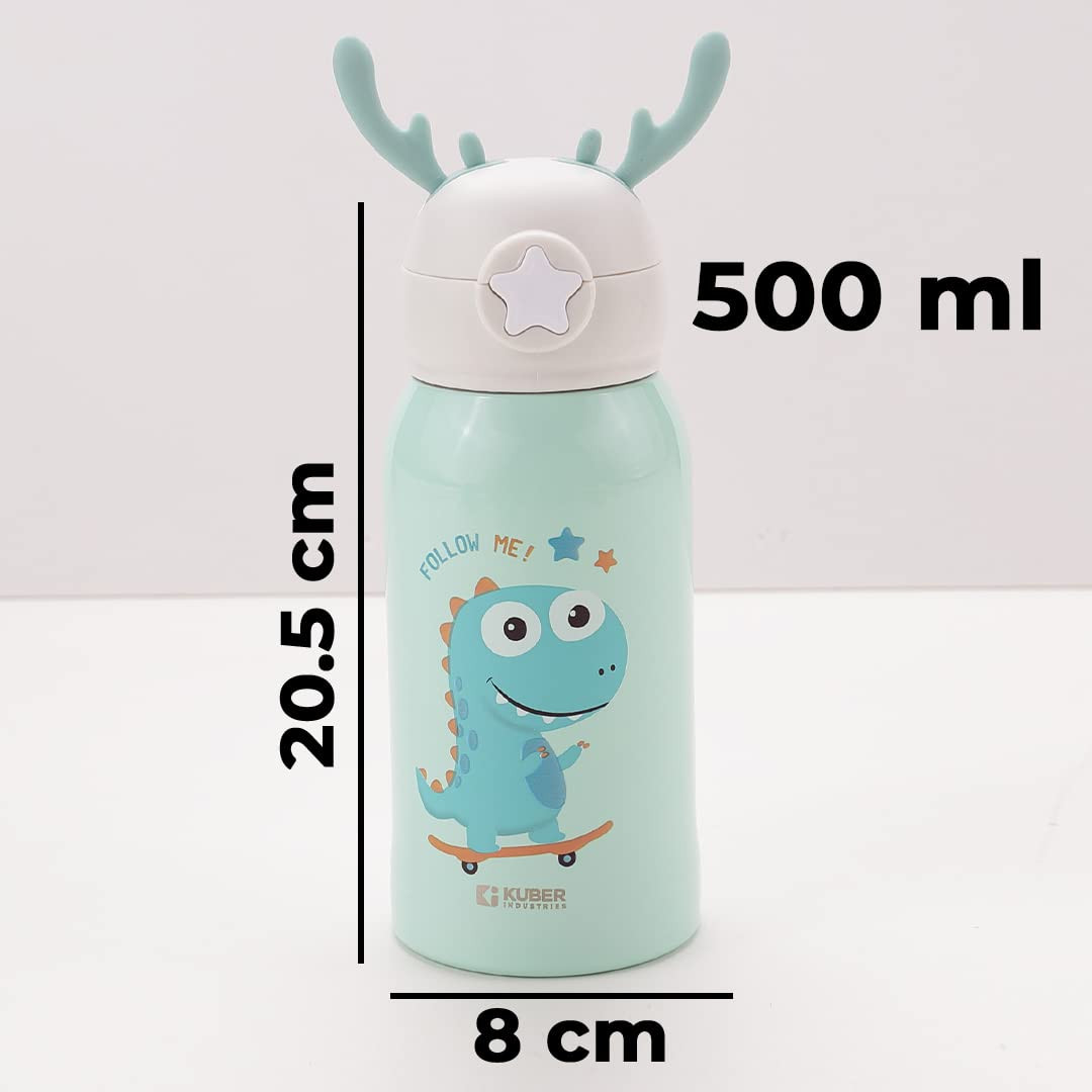 Kuber Industries Sipper Water Bottle for Kids, Vacuum Insulated Stainless Steel Flask with Straw, Cup & Holder Bag, Double Walled Flask, Leak Proof, BPA Free, 500 ml (Pack of 1)