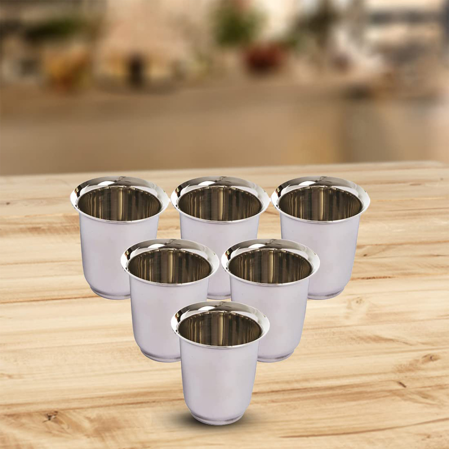 Kuber Industries Small Stainless Steel Glass | Set of 6 I South Indian Design | Multipurpose Serving Tea Coffee I Mirror Finish | Easy to Clean & Maintain