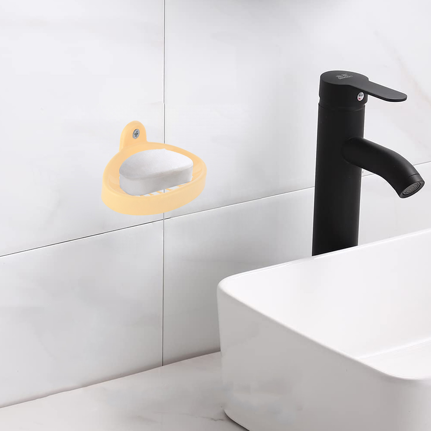 Kuber Industries Soap Holder|Sink Soap Holder|Plastic wall Mounted Soap Holder|Oval Shape Self Draining Soap Dish for Bathroom|(Cream)
