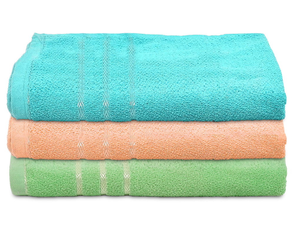 Kuber Industries Soft Cotton Bath Towel For Hands, Face, Newborn Babies, Toddlers, Children, 19&quot;x38&quot;- Pack of 3 (Blue &amp; Green &amp; Peach)