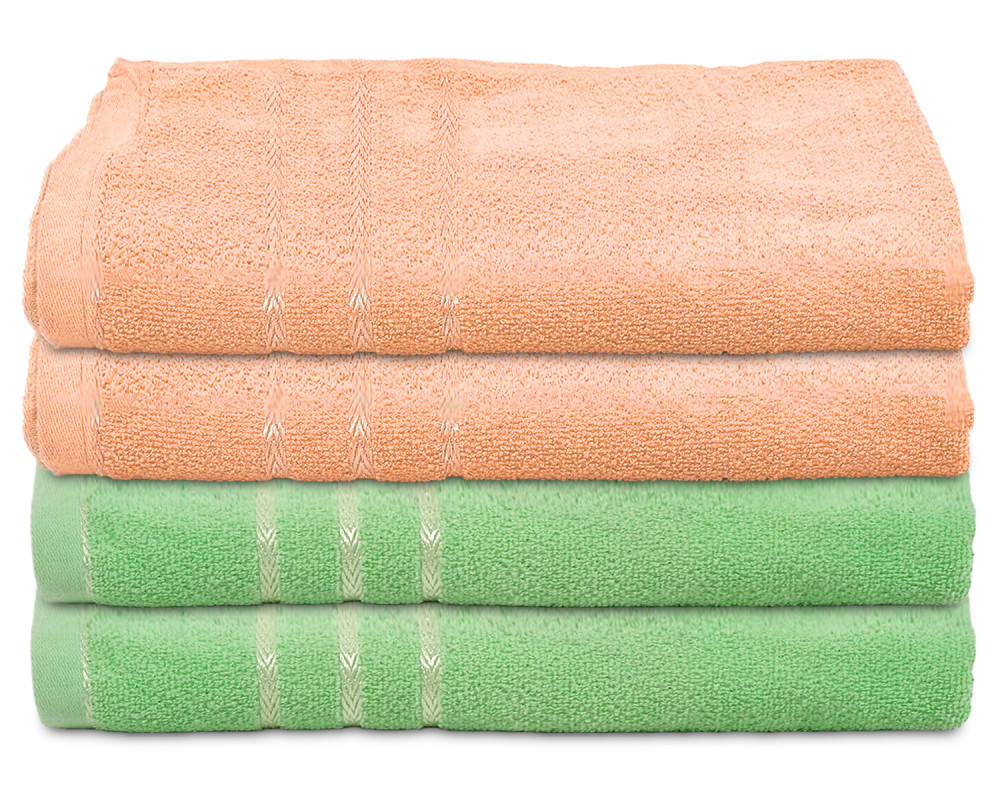 Kuber Industries Soft Cotton Bath Towel For Hands, Face, Newborn Babies, Toddlers, Children, 19&quot;x38&quot;- Pack of 4 (Green &amp; Peach)