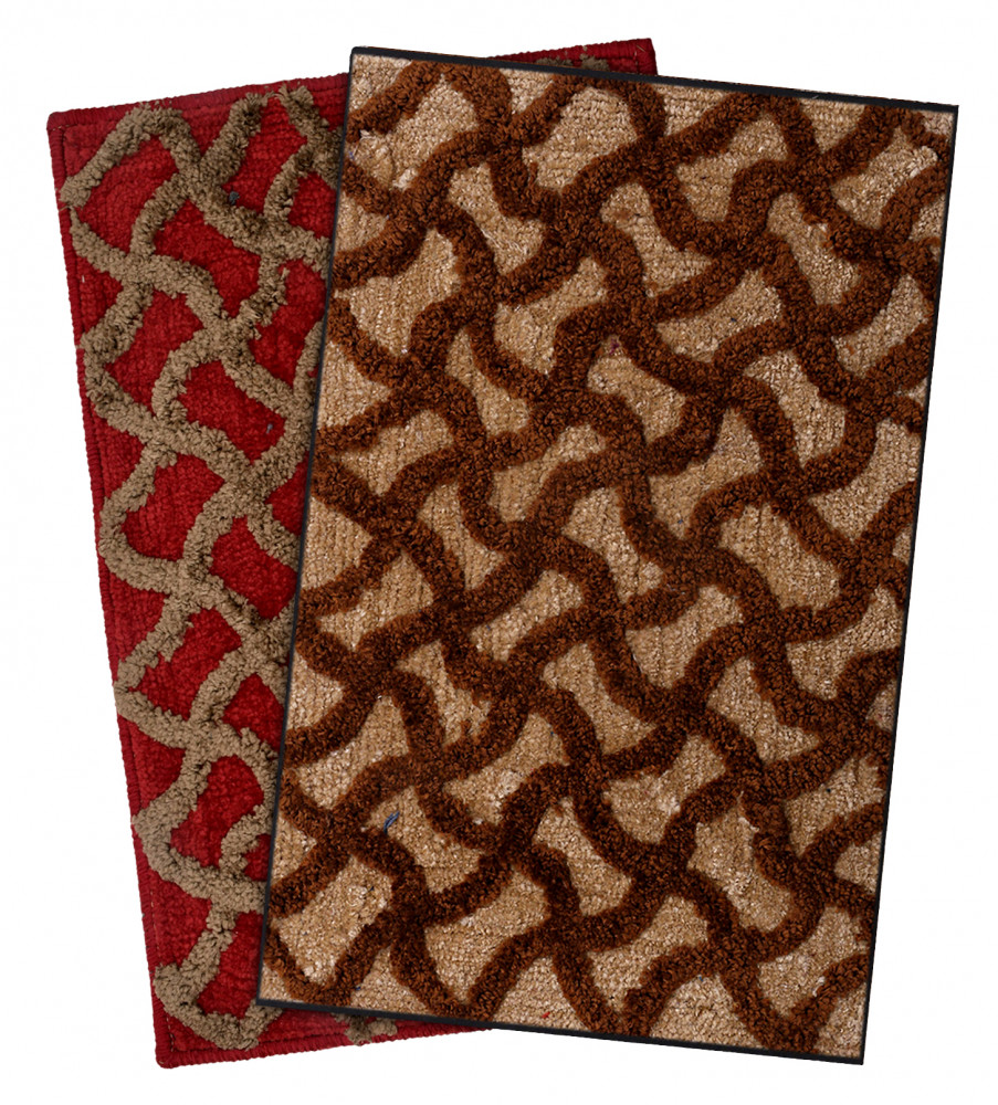 Kuber Industries Soft, lightweigth, Washable, Non Slip Doormat Entrance Rug Dirt Trapper Mat Shoes Scraper for Entry, Patio, Porch- Pack of 2 (Maroon &amp; Brown )