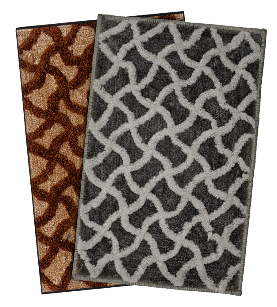 Kuber Industries Soft, lightweigth, Washable, Non Slip Doormat Entrance Rug Dirt Trapper Mat Shoes Scraper for Entry, Patio, Porch- Pack of 2 (Brown &amp; Grey)