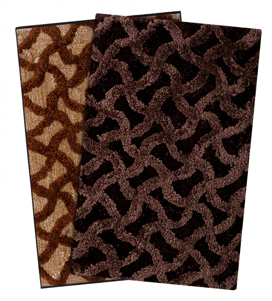 Kuber Industries Soft, lightweigth, Washable, Non Slip Doormat Entrance Rug Dirt Trapper Mat Shoes Scraper for Entry, Patio, Porch- Pack of 2 (Brown &amp; Dark Brown)