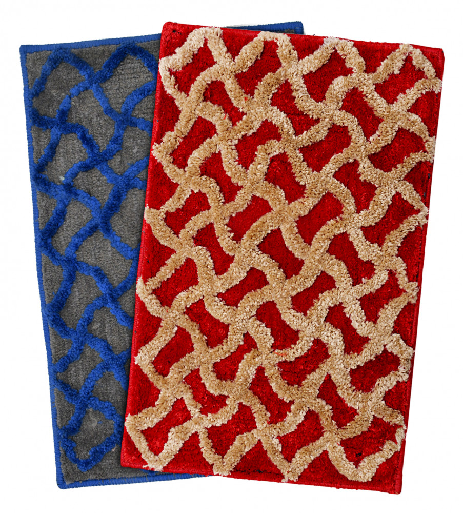 Kuber Industries Soft, lightweigth, Washable, Non Slip Doormat Entrance Rug Dirt Trapper Mat Shoes Scraper for Entry, Patio, Porch- Pack of 2 (Red &amp; Blue)