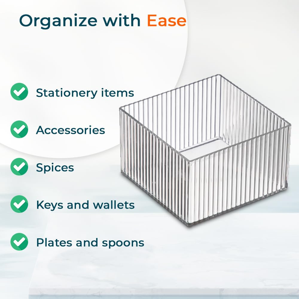 Kuber Industries Sqaure Cutlery/Cosmatic/Desk Organizer|Basket For Storage, Books, Toys (Transparent)