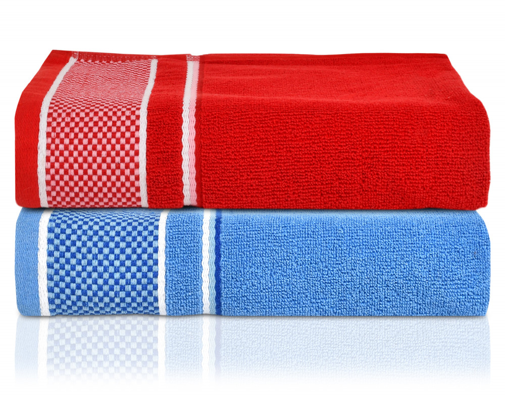 Kuber Industries Square Design Luxurious, Soft Cotton Bath Towel, 30&quot;x60&quot;- Pack of 2 (Blue &amp; Red)-HS_38_KUBMART21223