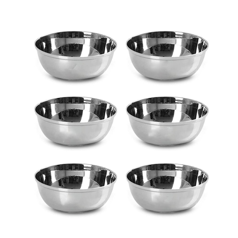 Kuber Industries Stainless Steel Bowl Kitchen Set | Durable &amp; Wobble Free Base | Rust Proof, Easy to Clean &amp; Store | Essential Indian Dinnerware &amp; Crockery | Steel Bowl Set of 6