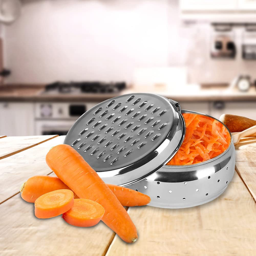 Kuber Industries Stainless Steel Grater with Storage|Stainless Steel, Multifunctional Use &amp; Refrigerator Safe|Light Weight &amp; Durable|Cheese,Carrot &amp; Coconut Grater Lid with Ventilated Box