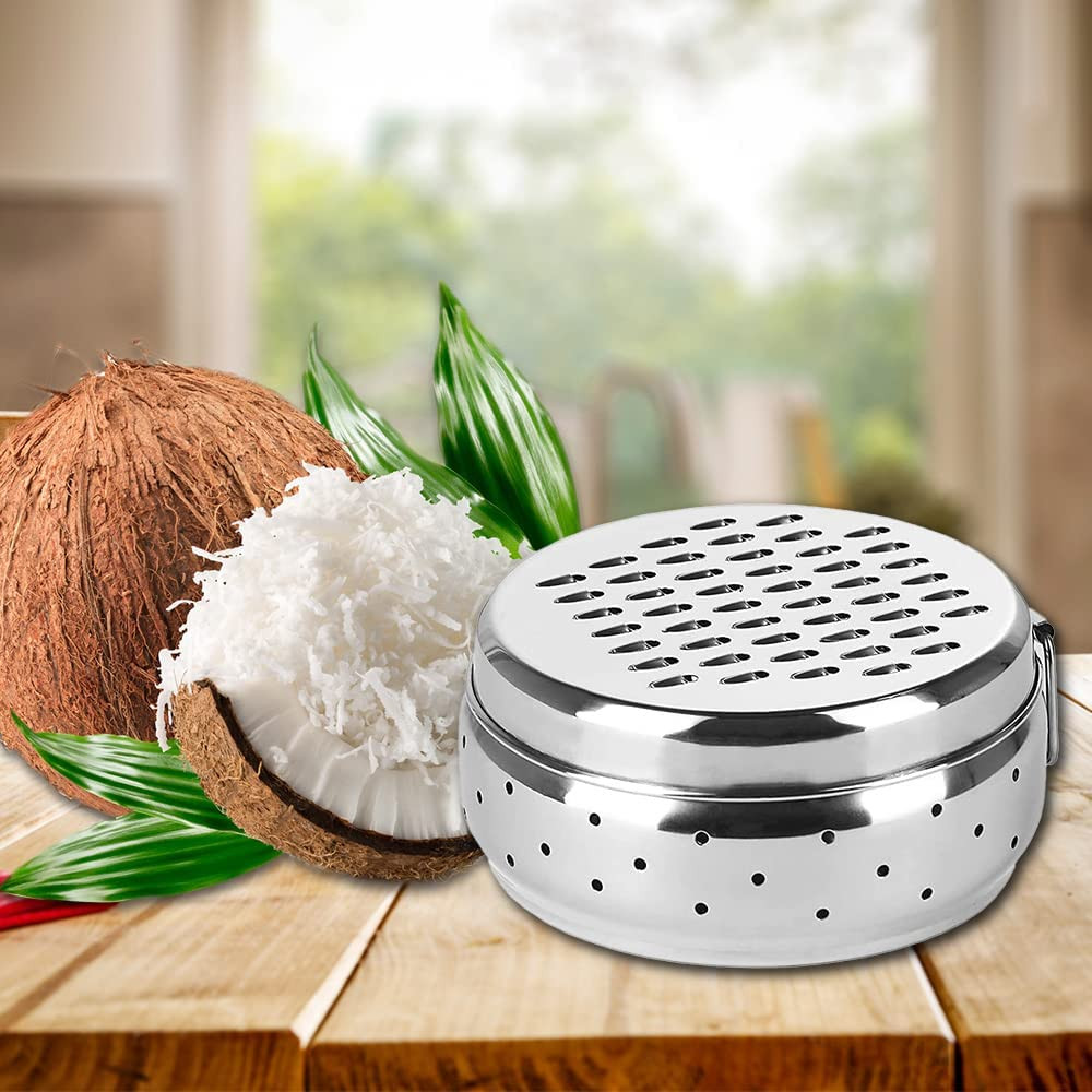 Kuber Industries Stainless Steel Grater with Storage|Stainless Steel, Multifunctional Use & Refrigerator Safe|Light Weight & Durable|Cheese,Carrot & Coconut Grater Lid with Ventilated Box