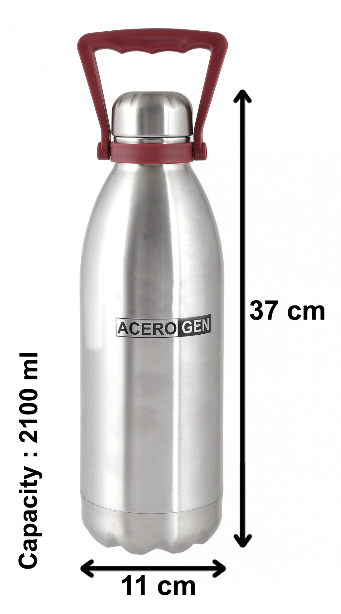 Kuber Industries Stainless Steel Hot And Cold Vacuum Flask With Carrying Handle & Pouch, 2100ml (Silver)-HS42KUBMART25157