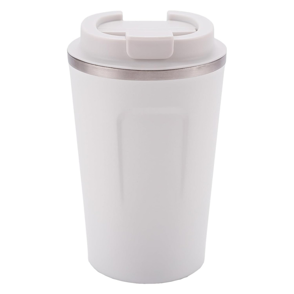 Kuber Industries Stainless Steel Insulated Coffee Cup With Sipper Mouth|Travel Coffee Mug &quot;380 ML&quot;|White|