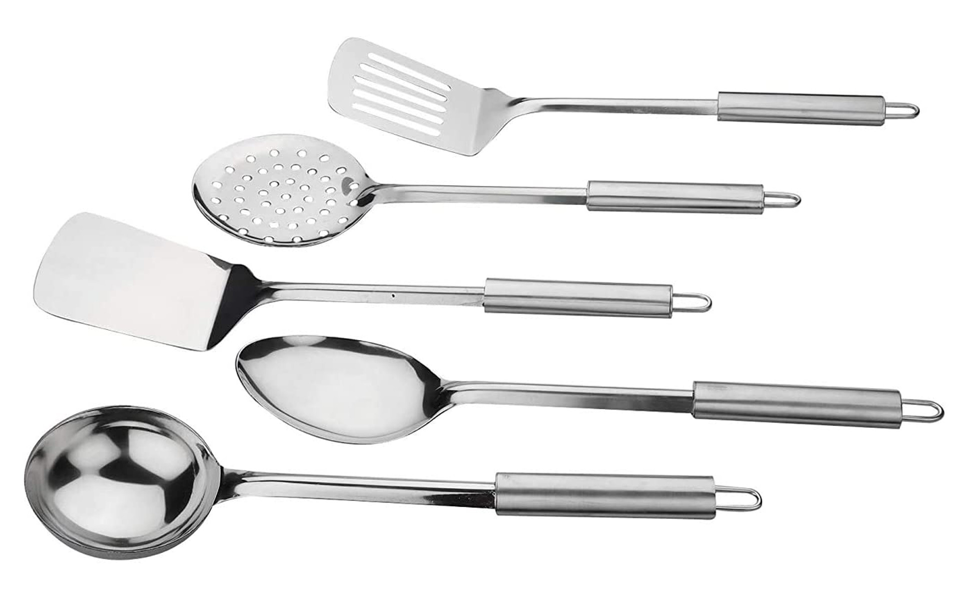 Kuber Industries Stainless Steel Kitchen Utensil Set - 5 Cooking Utensils - Nonstick Kitchen Utensils Cookware Set Best Kitchen Gadgets Kitchen Tool Set Gift (Silver)