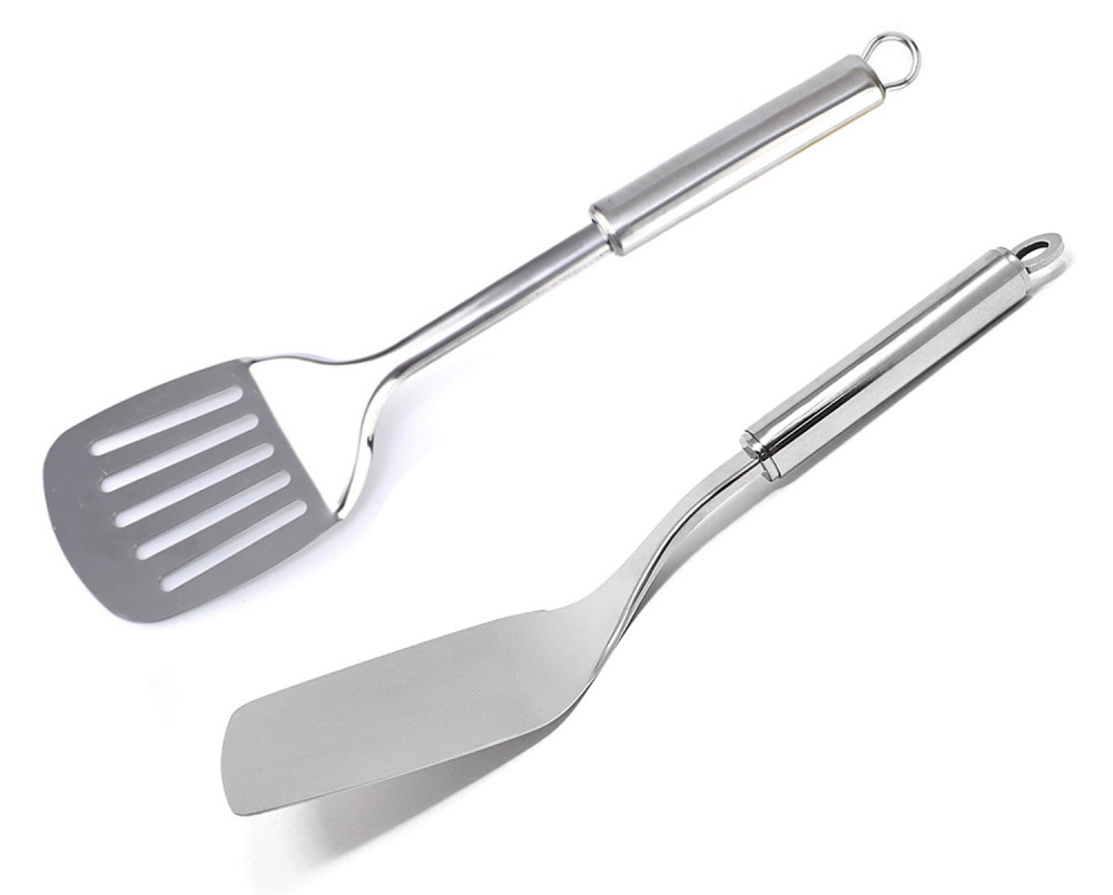 Kuber Industries Stainless Steel Kitchen Utensil Set of 2 (Slotted Turner &amp; Spatula) Cooking Utensils - Nonstick Kitchen Utensils Cookware Set Best Kitchen Gadgets Kitchen Tool Set Gift (Silver)