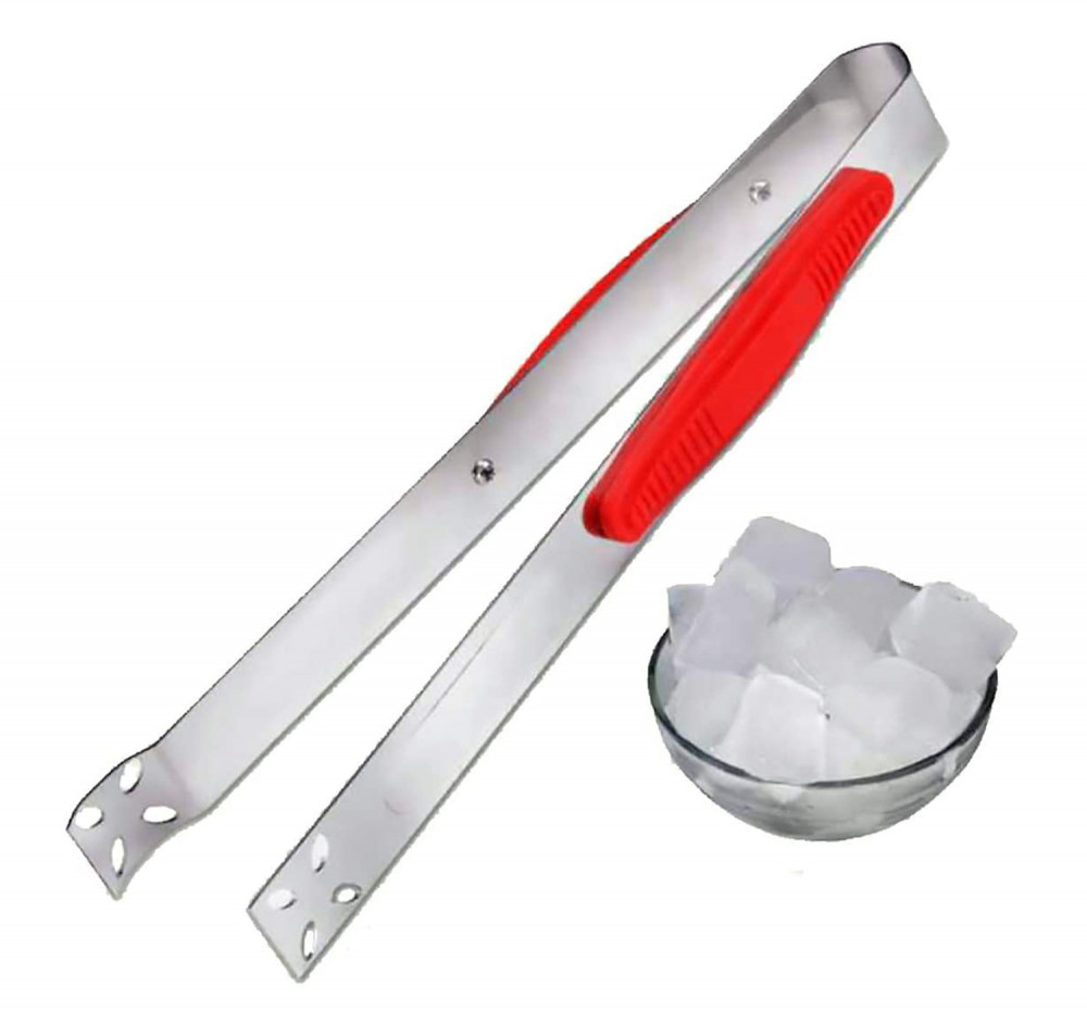 Kuber Industries Stainless Steel Multipurpose Tong For Cooking &amp; Serving Ice, Salad, Roti Etc With Grip (Red)