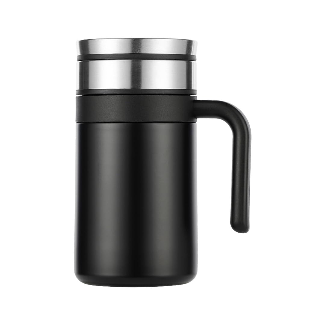 Kuber industries Stainless Steel Vacuum Insulated Travel Mug With Lid 420 ML (Black)