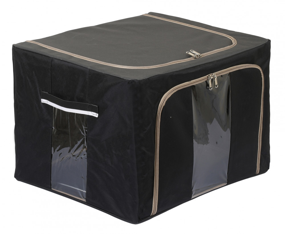 Kuber Industries Steel Frame Storage Box/Organizer For Clothing, Blankets, Bedding With Clear Window, 24Ltr. (Black &amp; Grey)-44KM0289