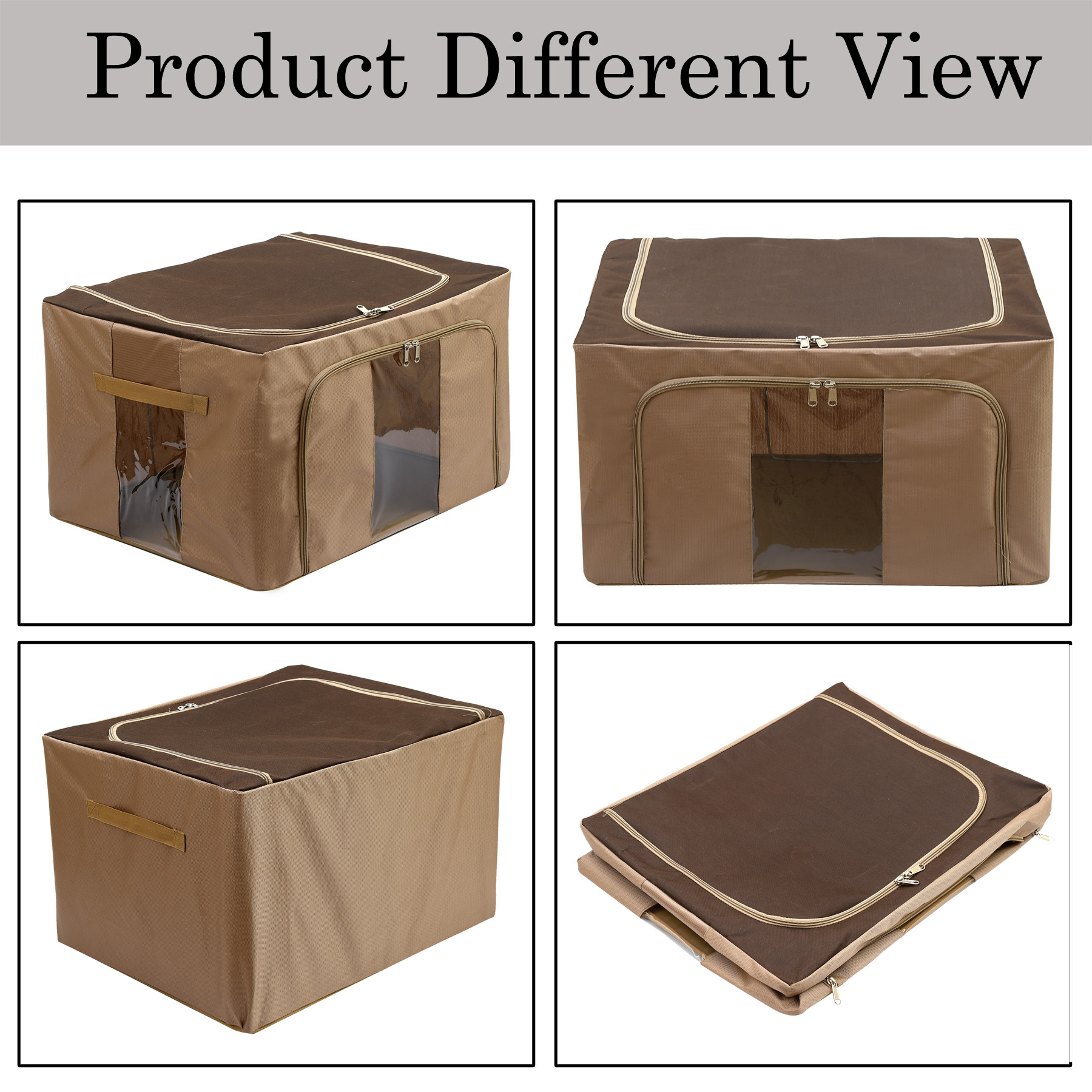 Kuber Industries Steel Frame Storage Box/Organizer For Clothing, Blankets, Bedding With Clear Window, 66Ltr. (Brown)-44KM0305