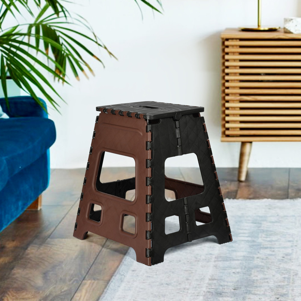 Kuber Industries Stool | Foldable Stool | Collapsible Camping Chair | Stool for Outdoor-Fishing-Hiking-Gardening-Travel | Portable Stool | Multipurpose Sitting Stool | Large | Brown &amp; Black