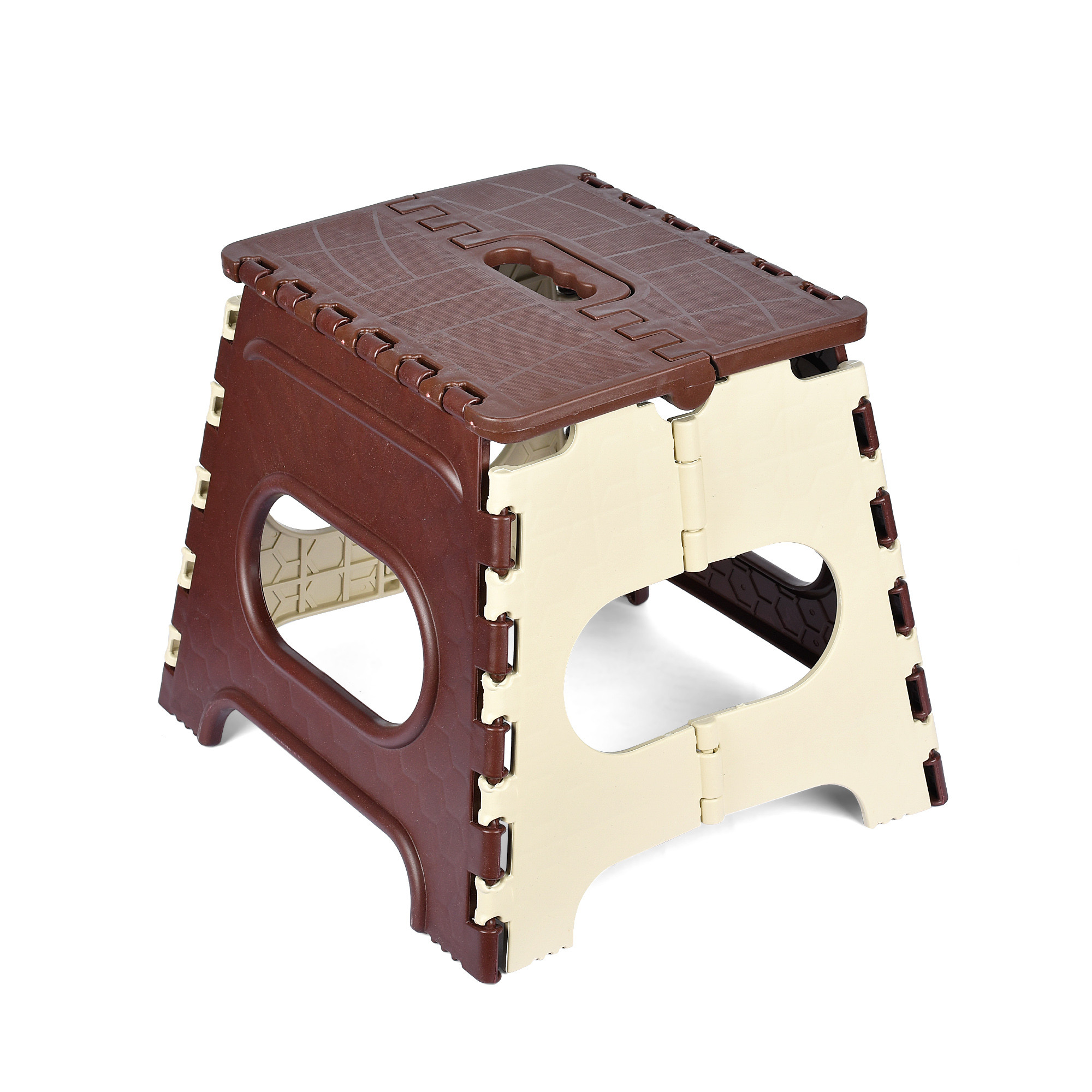 Kuber Industries Stool | Foldable Stool | Collapsible Camping Chair | Stool for Outdoor-Fishing-Hiking-Gardening-Travel | Portable Stool | Multipurpose Sitting Stool | Small | Cream & Brown
