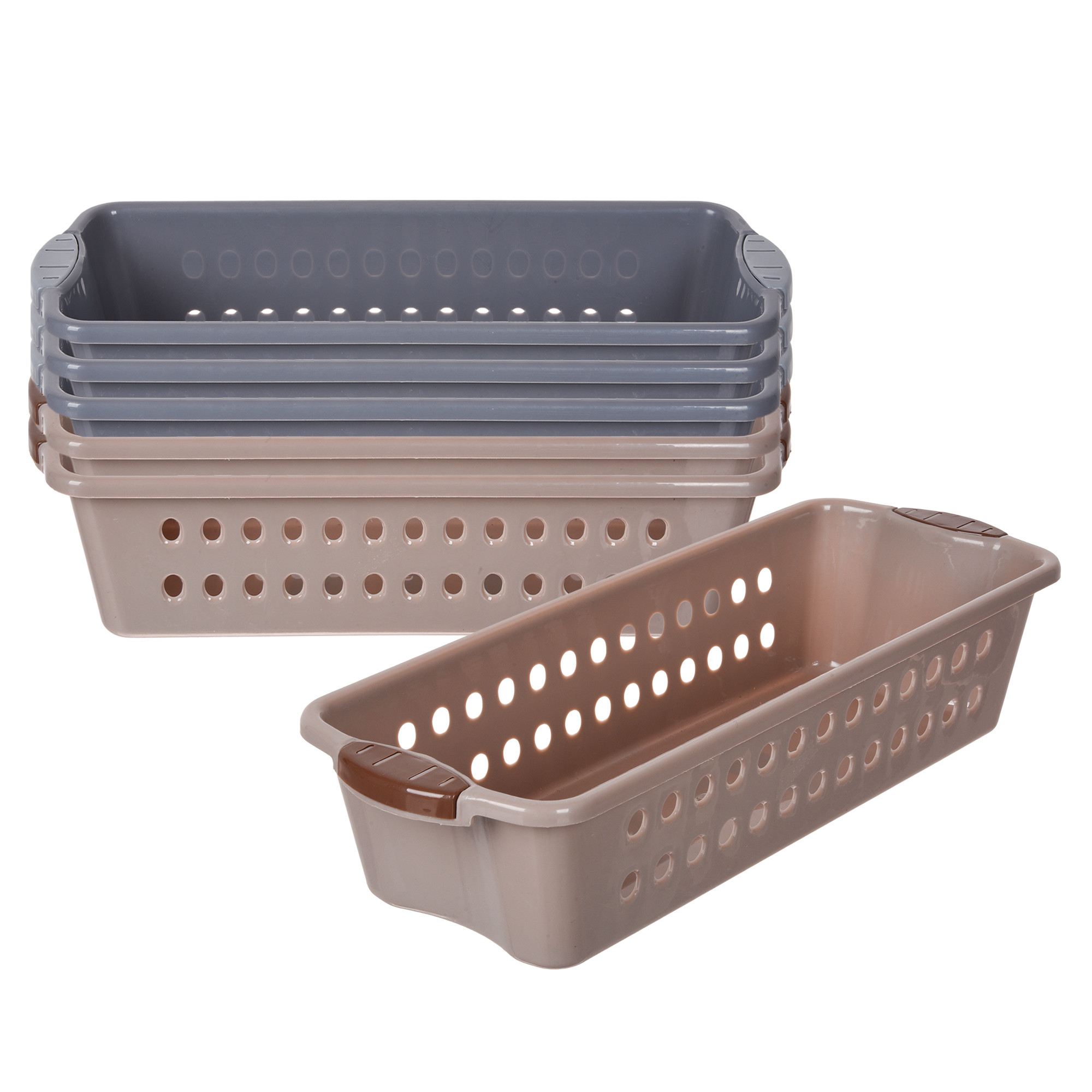 Kuber Industries Storage Basket | Storage Organizer for Refrigerator-Vegetables-Stationery | Multipurpose Cabinet Shelf Rack | Storage Box for Kitchen | JAWA-1 | Small | Gray & Peach