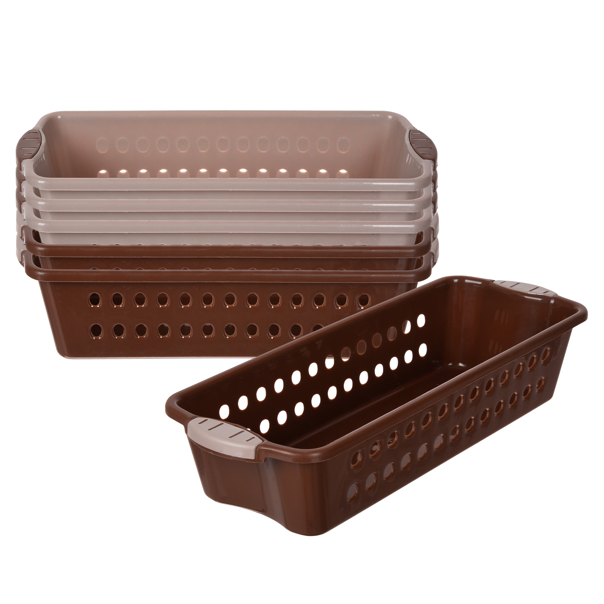 Kuber Industries Storage Basket | Storage Organizer for Refrigerator-Vegetables-Stationery | Multipurpose Cabinet Shelf Rack | Storage Box for Kitchen | JAWA-1 | Small | Peach & Brown
