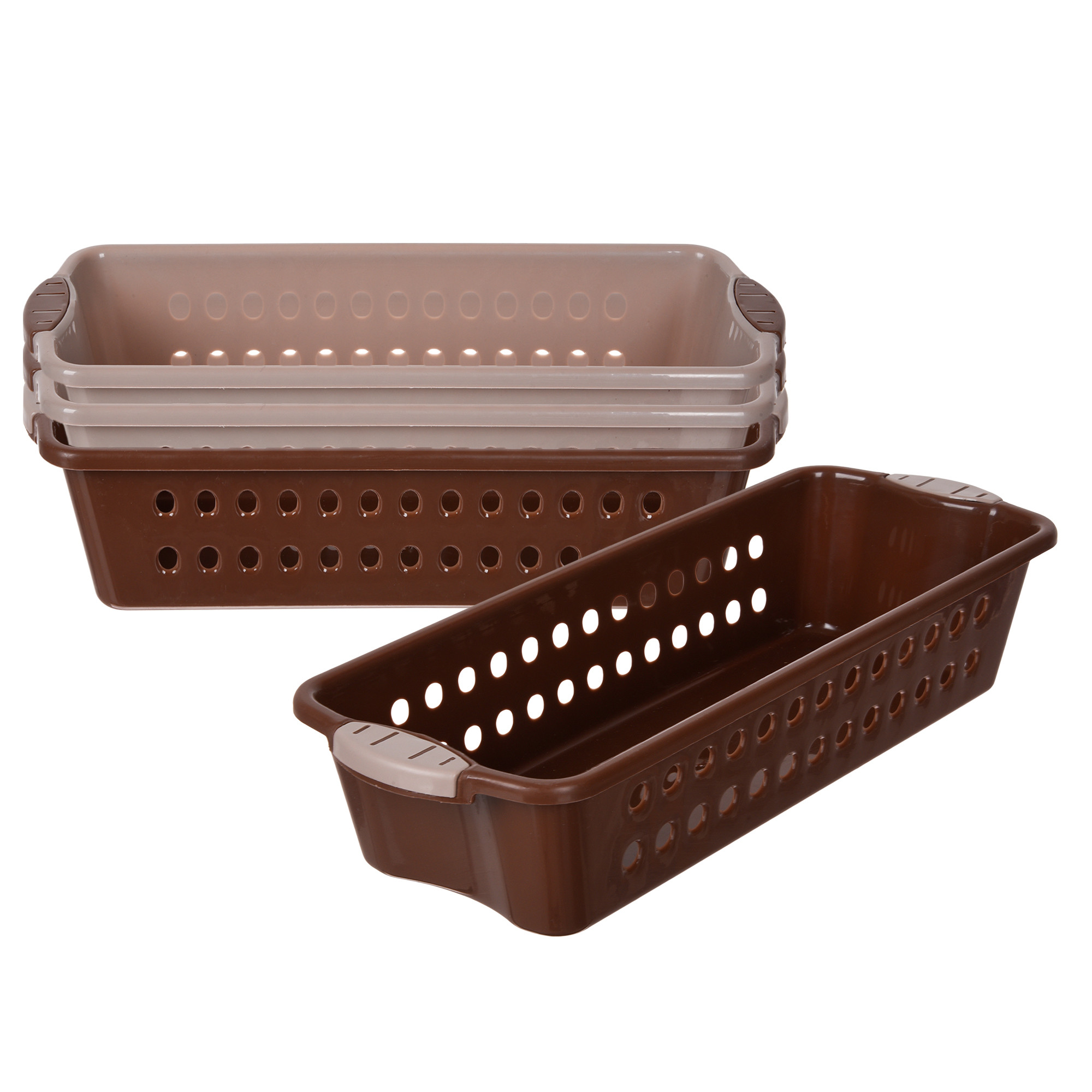 Kuber Industries Storage Basket | Storage Organizer for Refrigerator-Vegetables-Stationery | Multipurpose Cabinet Shelf Rack | Storage Box for Kitchen | JAWA-2 | Medium | Peach & Brown