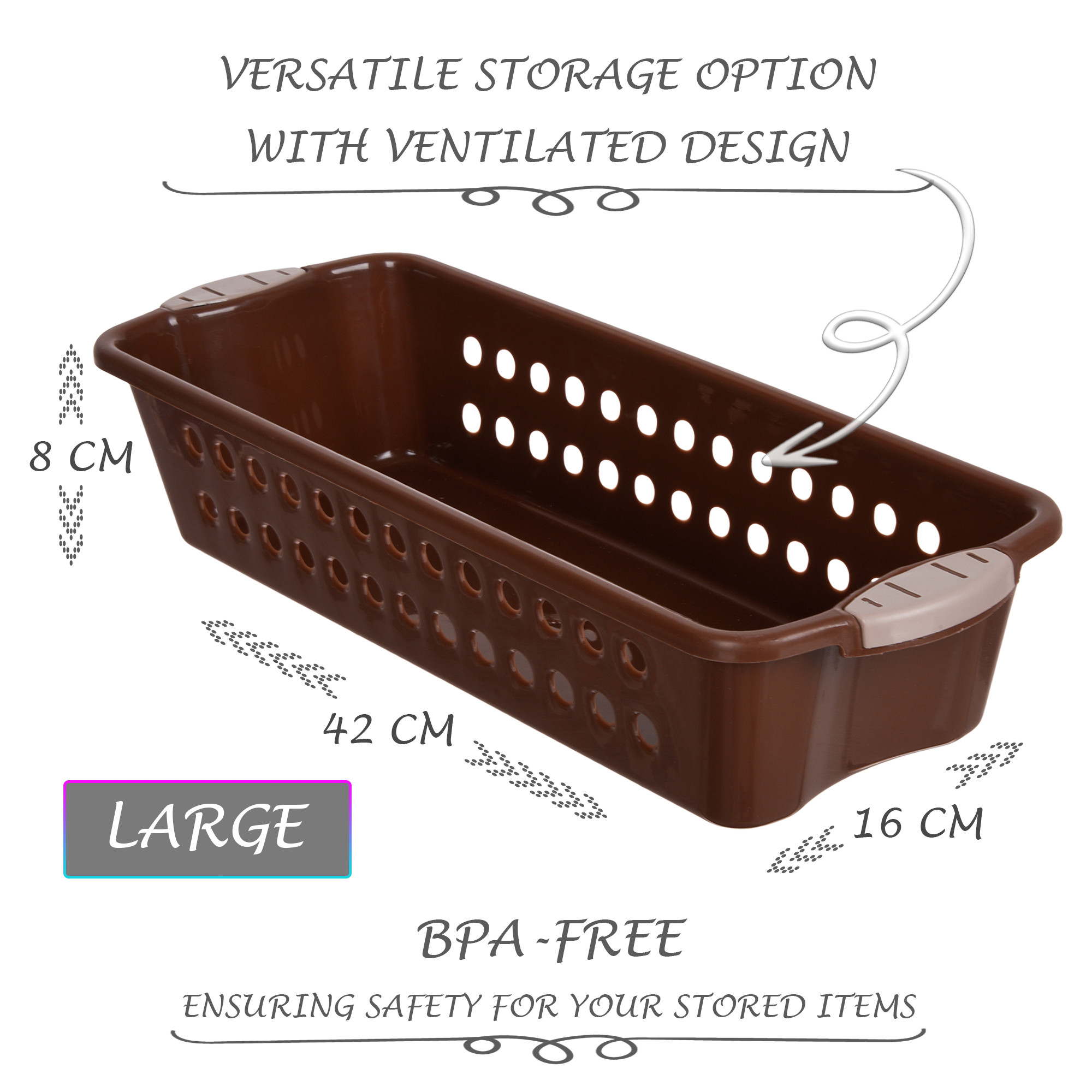 Kuber Industries Storage Basket | Storage Organizer for Refrigerator-Vegetables-Stationery | Multipurpose Cabinet Shelf Rack | Storage Box for Kitchen | JAWA-3 | Large | Gray & Brown