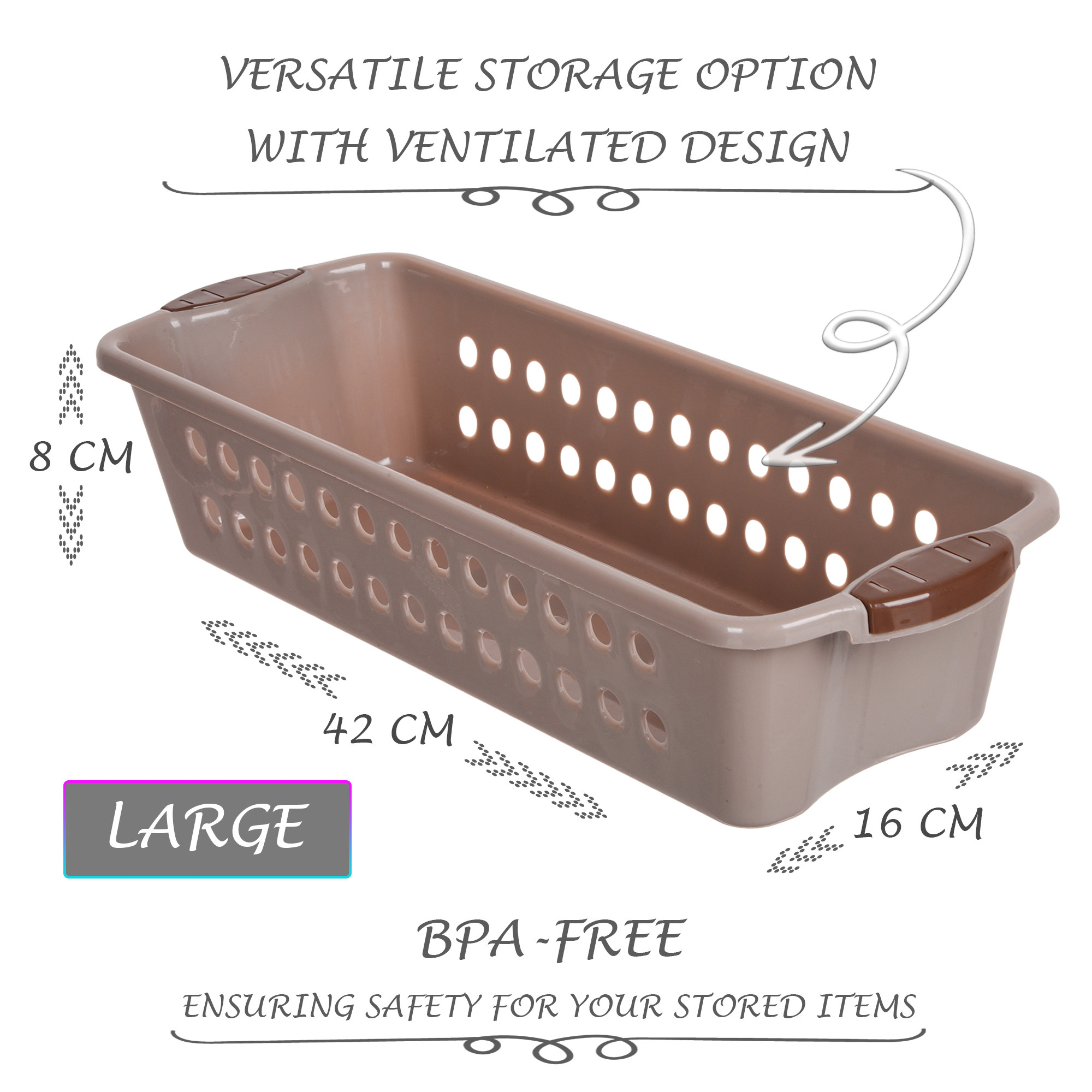 Kuber Industries Storage Basket | Storage Organizer for Refrigerator-Vegetables-Stationery | Multipurpose Cabinet Shelf Rack | Storage Box for Kitchen | JAWA-3 | Large | Gray & Peach