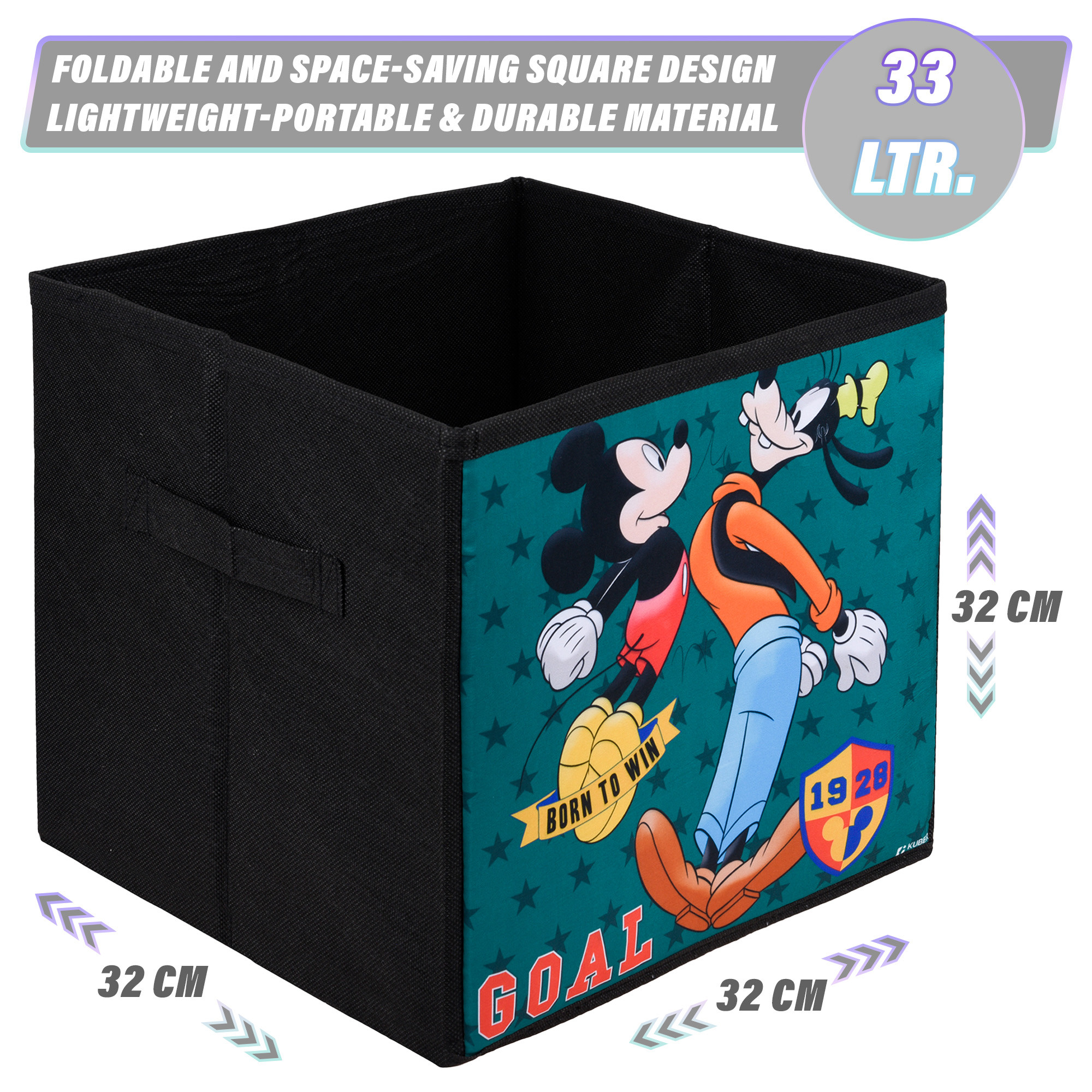 Kuber Industries Storage Box | Square Toy Storage Box | Wardrobe Organizer for Clothes-Books-Toys | Stationary Organizer | Drawer Organizer Box with Handle | Disney Goofy | Black