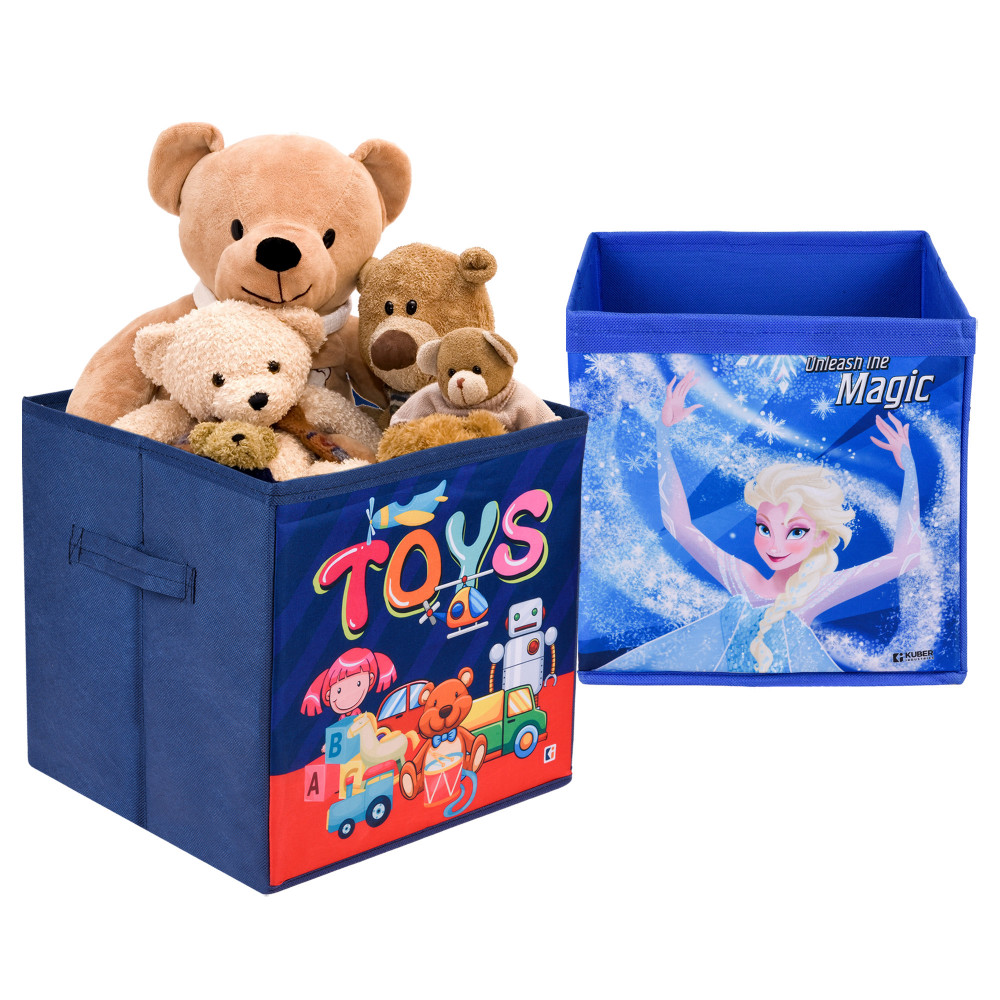 Kuber Industries Storage Box | Square Toy Storage Box | Wardrobe Organizer for Clothes-Books-Toys | Stationary Organizer | Drawer Organizer Box with Handle | Disney-Print | Navy Blue &amp; Blue