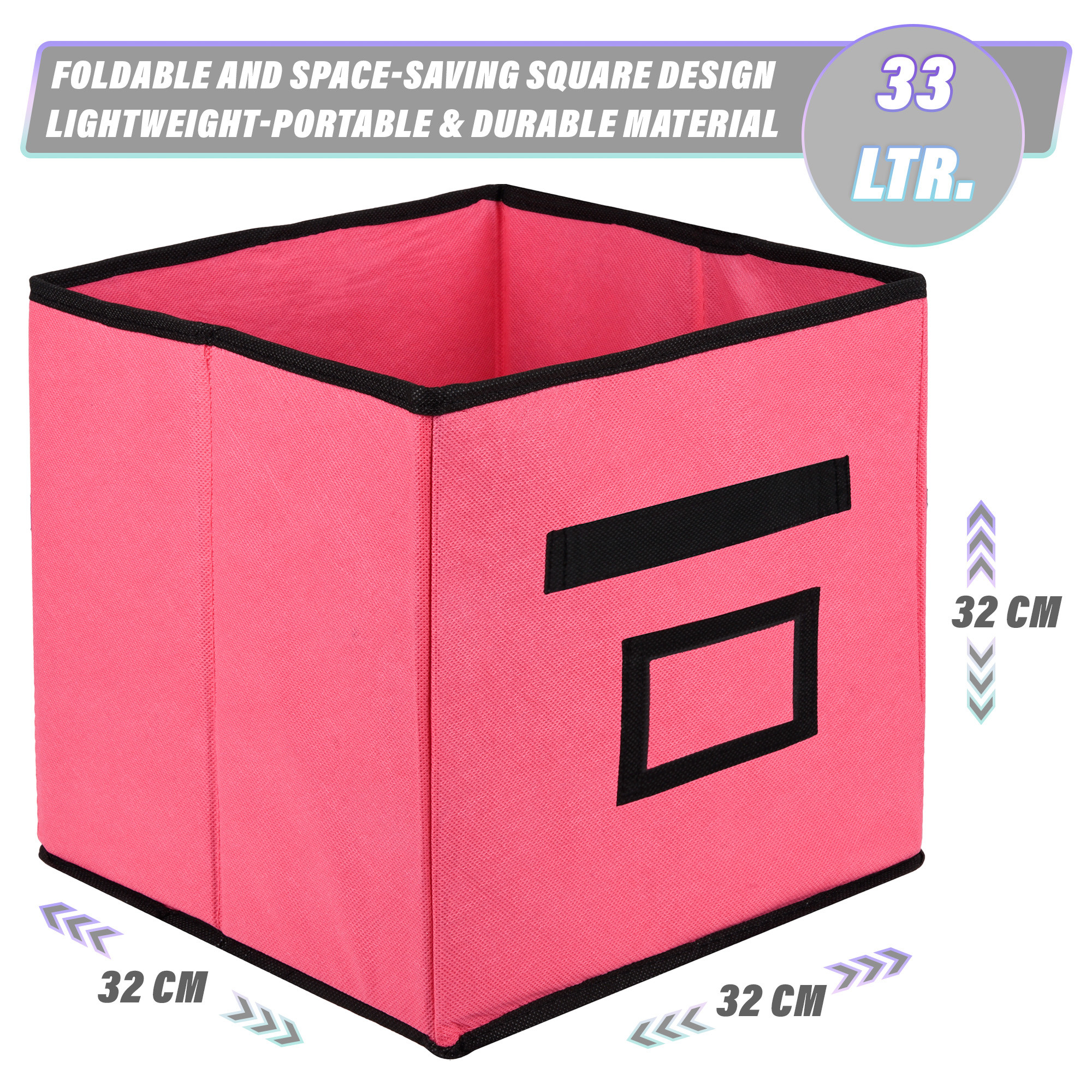 Kuber Industries Storage Box | Square Toy Storage Box | Wardrobe Organizer for Clothes-Books-Toys | Stationary Organizer | Drawer Organizer Box with Handle & Name Pocket | Pink