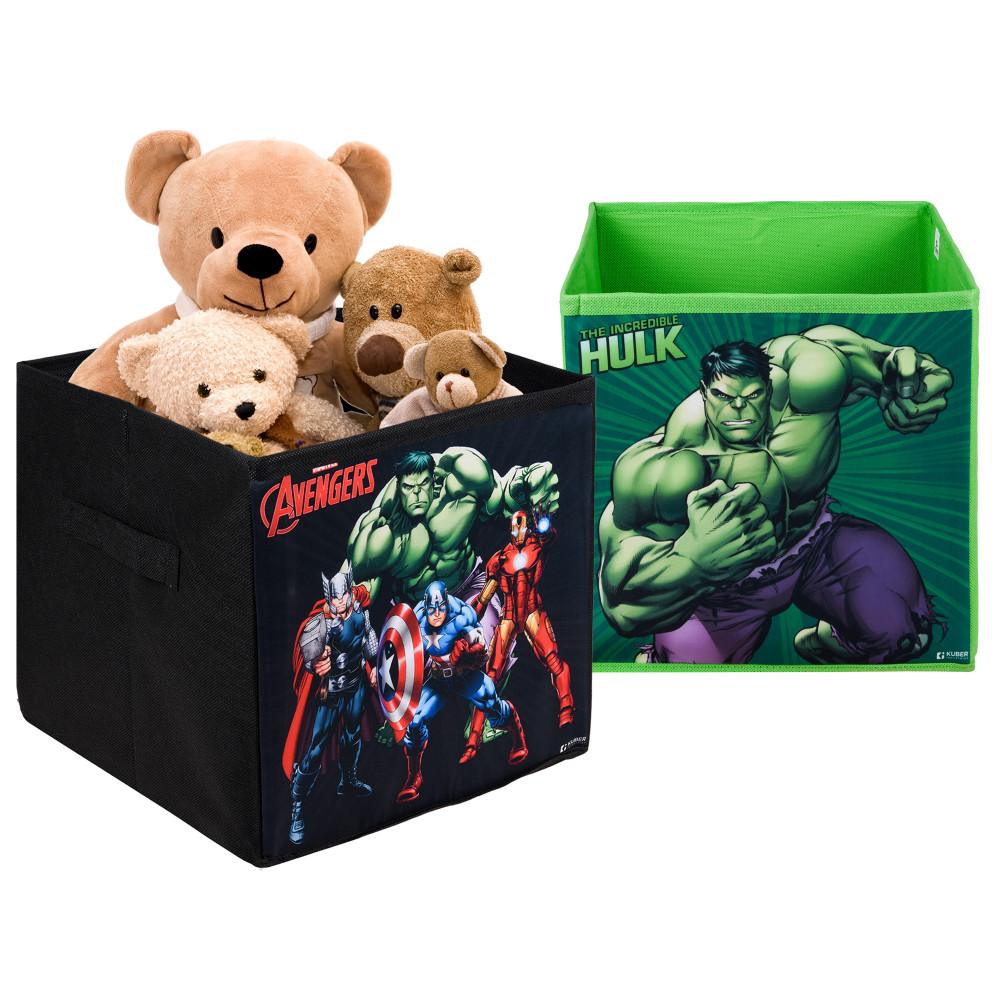 Kuber Industries Storage Box | Square Toy Storage Box | Wardrobe Organizer for Clothes-Books-Toys-Stationary | Drawer Organizer Box with Handle | Marvel-Print | Black &amp; Green