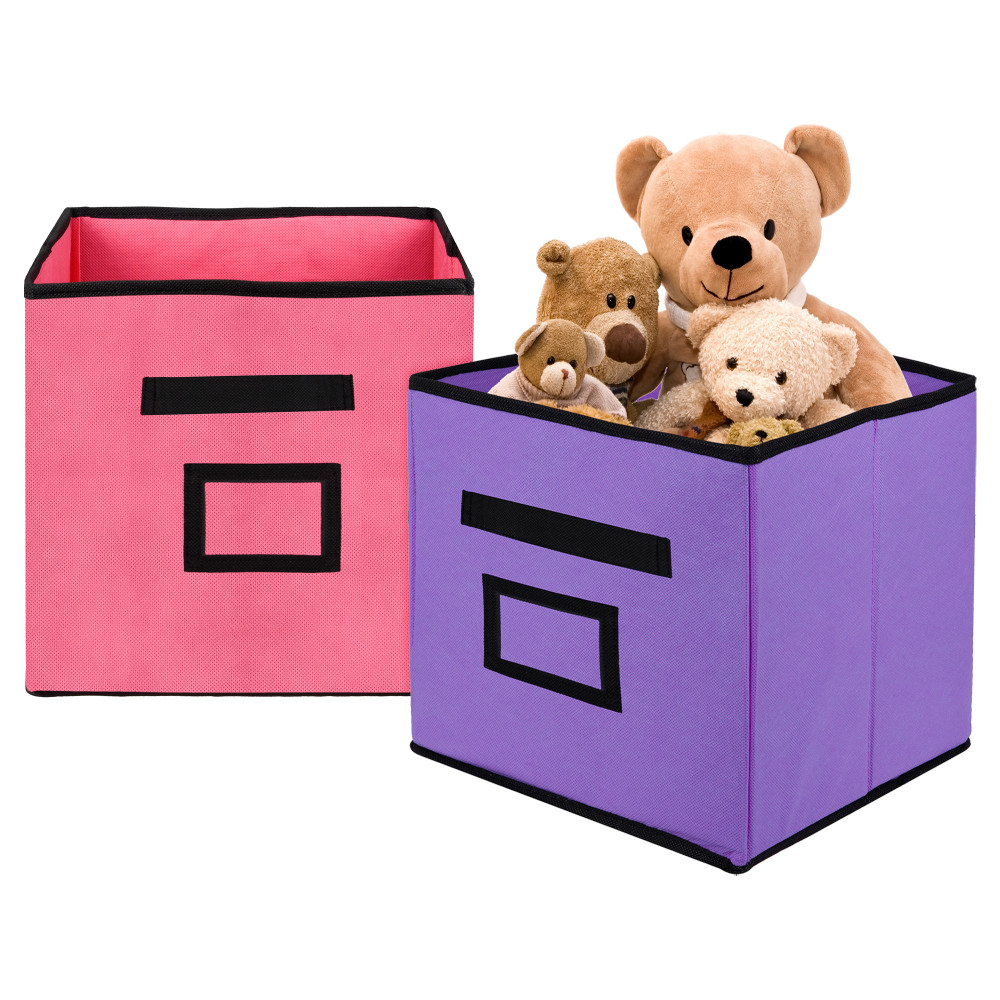 Kuber Industries Storage Box | Square Toy Storage Box | Wardrobe Organizer for Clothes-Books-Toys-Stationary | Drawer Organizer Box with Handle &amp; Name Pocket | Purple &amp; Pink