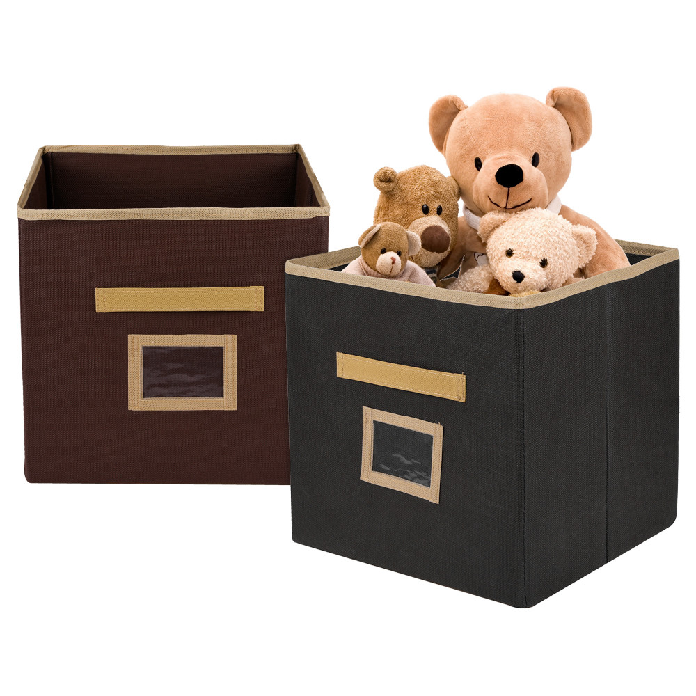 Kuber Industries Storage Box | Square Toy Storage Box | Wardrobe Organizer for Clothes-Books-Toys-Stationary | Drawer Organizer Box with Handle &amp; Name Pocket | Black &amp; Brown