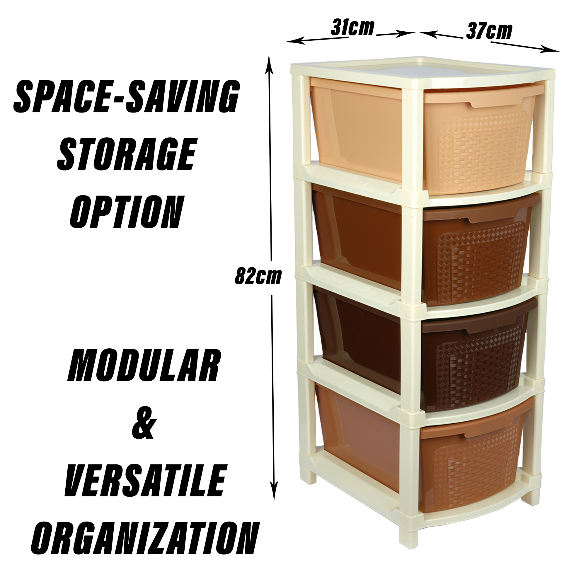 Kuber Industries Storage Drawer Rack | Plastic Modular Drawer Rack for office | Storage Rack for School | Storage Rack for Toys | Drawers Boxes Storage Rack for Home | 4-Tier | Brown