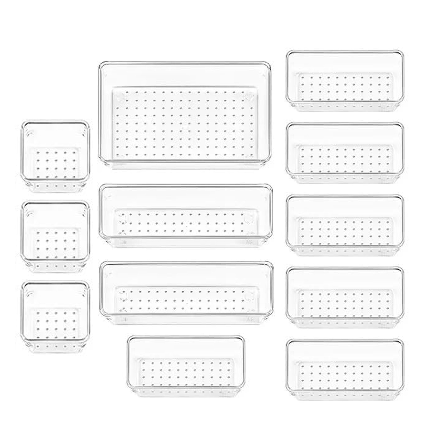 Kuber Industries Storage Organizer Set | Kitchen Organizer | Makeup Organizer Tray Set | Desk Drawer Divider Tray | Multi-Purpose Organizer Set | Stationery Organizer |Transparent