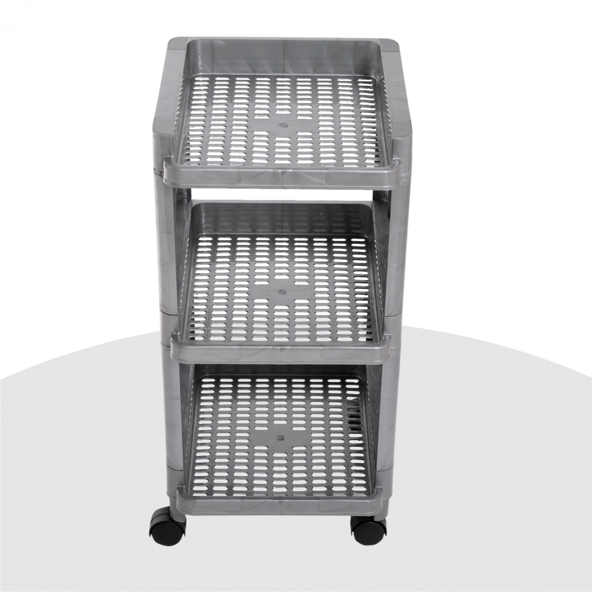 Kuber Industries Storage Rack with Wheels | 3-Shelf Storage Organizer Rack | Multipurpose Shelf Storage Trolley Rack for Kitchen-Home-office | Office Storage Trolley | Gray