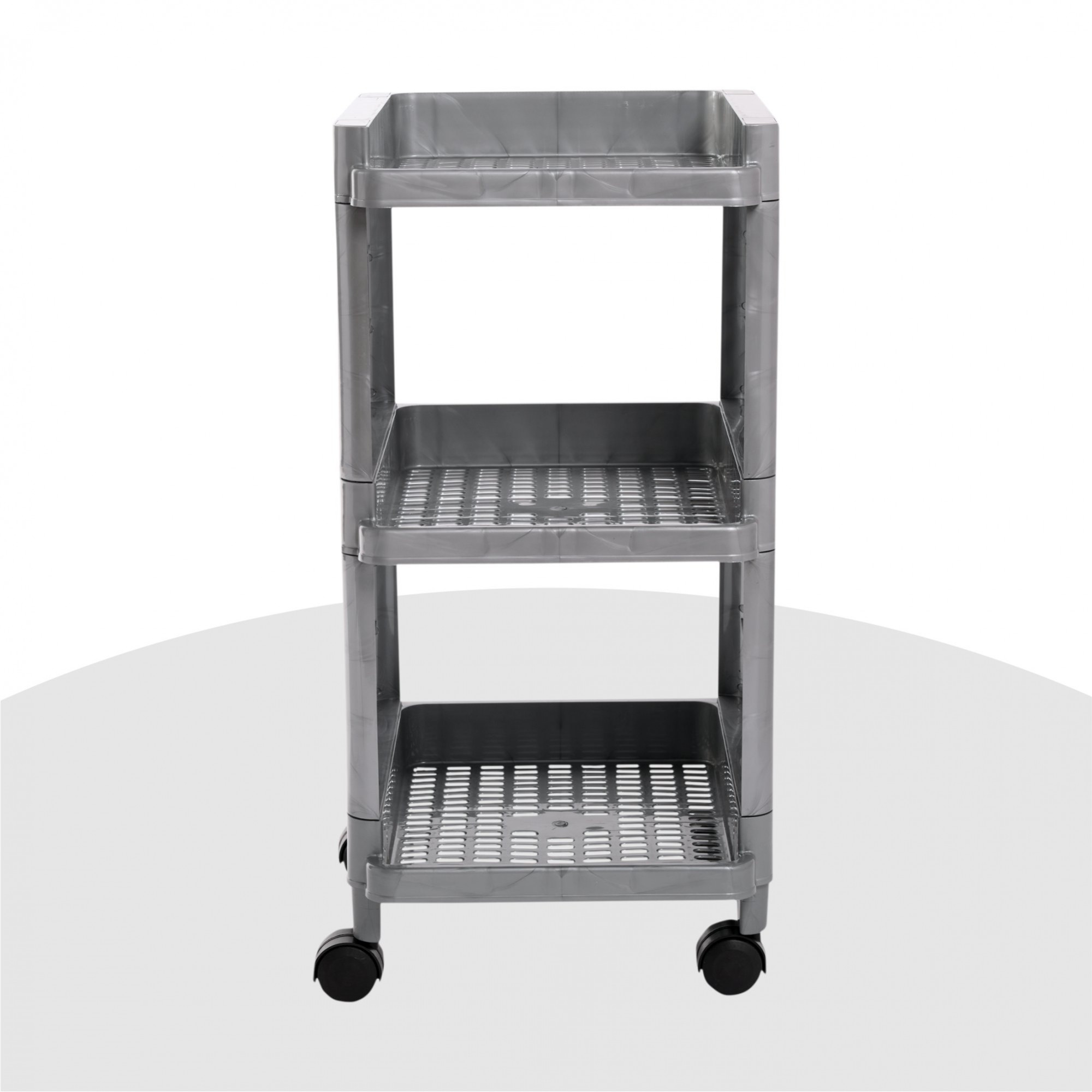 Kuber Industries Storage Rack with Wheels | 3-Shelf Storage Organizer Rack | Multipurpose Shelf Storage Trolley Rack for Kitchen-Home-office | Office Storage Trolley | Gray