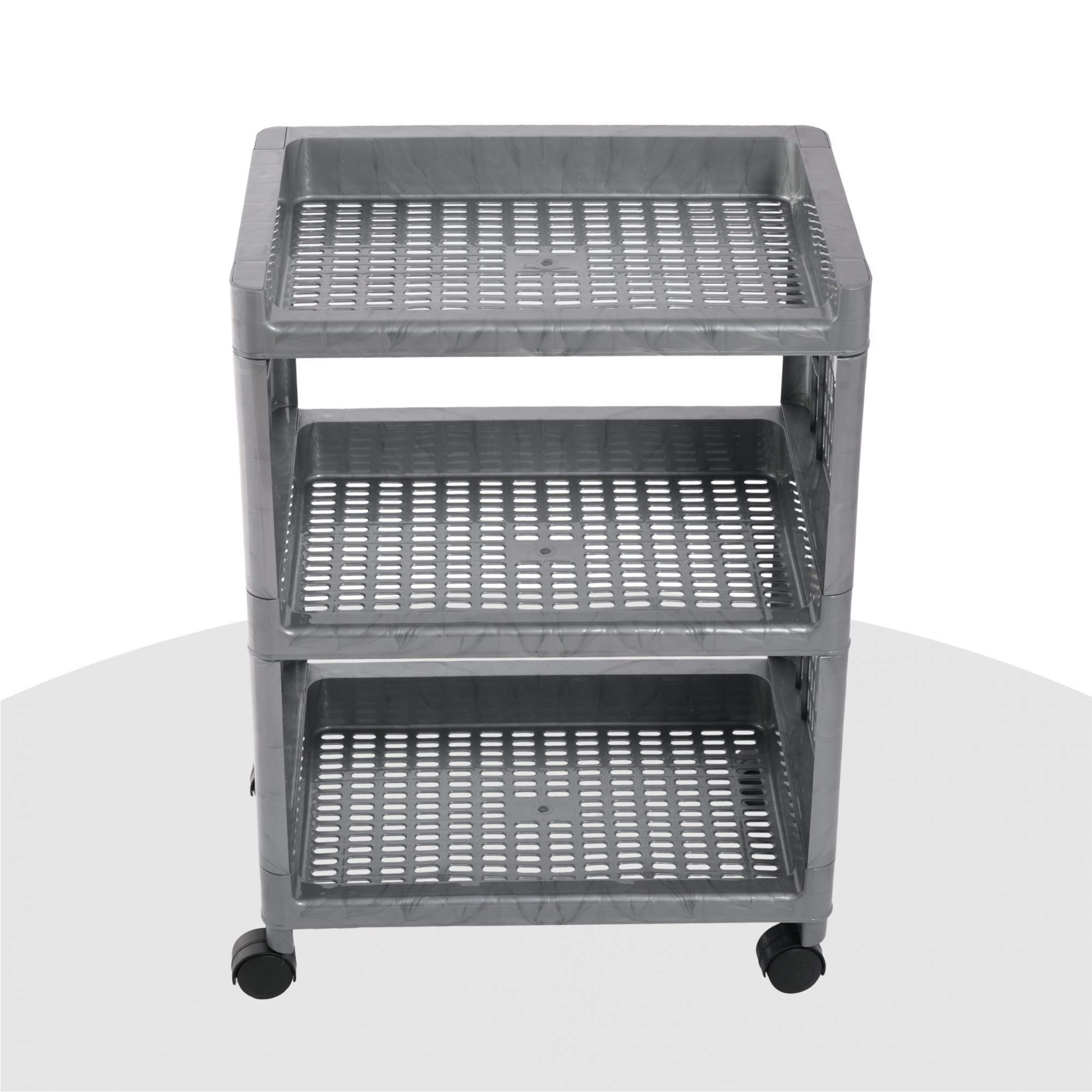 Kuber Industries Storage Rack with Wheels | 3-Shelf Storage Organizer Rack | Multipurpose Storage Trolley Rack for Kitchen-Home-office | Vegetable Storage Trolley | Gray