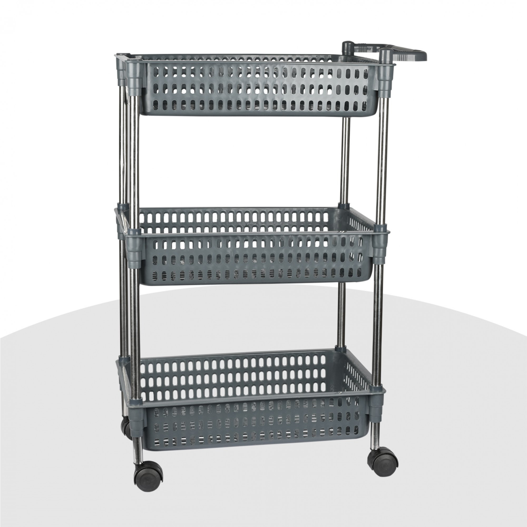 Kuber Industries Storage Rack with Wheels | 3-Shelf Storage Organizer Rack | Multipurpose Storage Trolley Rack for Kitchen-Home-office | Revolving Vegetable Storage Trolley | Gray