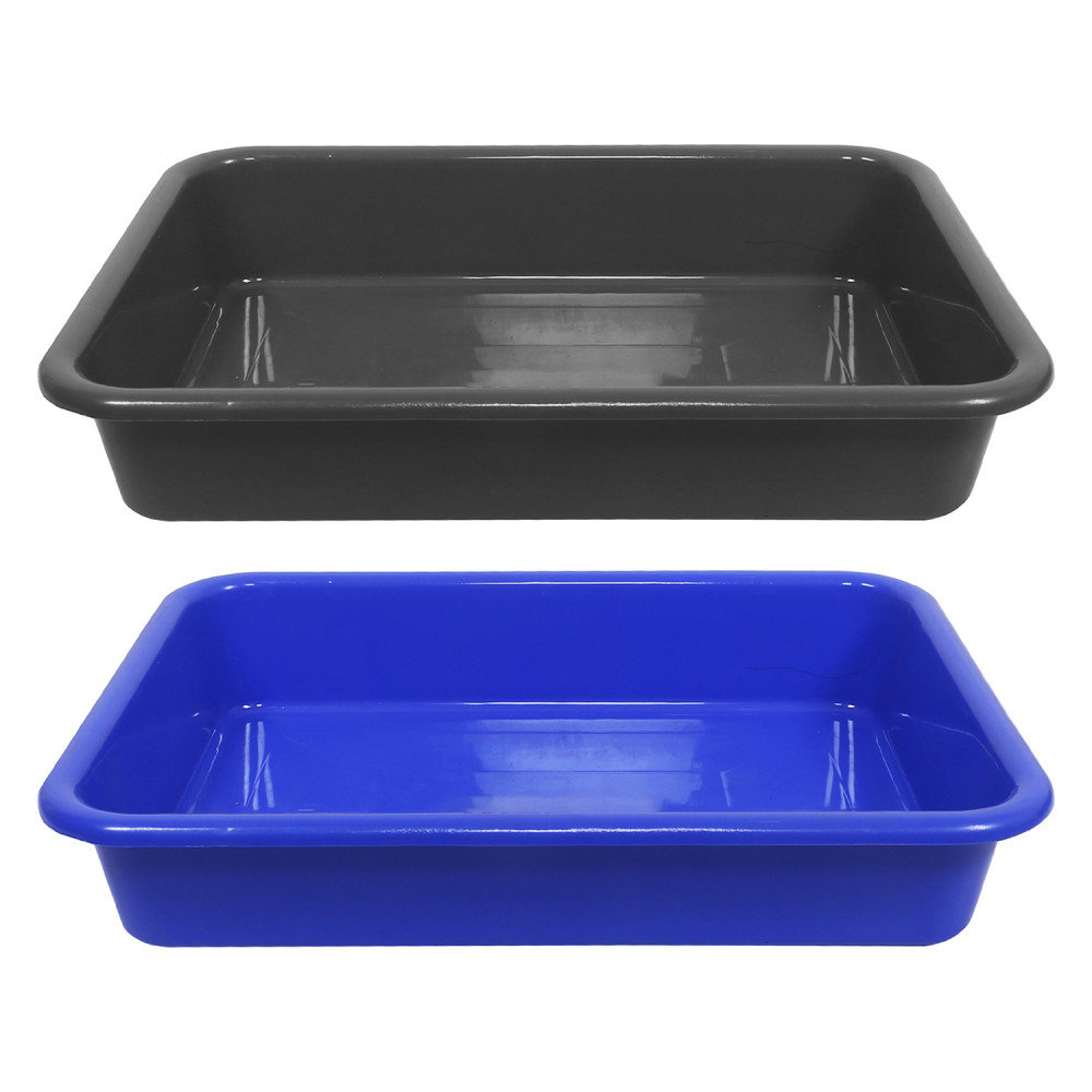 Kuber Industries Storage Tray|Versatile Plastic Storage Organizer|Rectangular Tray for Kitchen Storage|Storage Tray for office|Exel Tray 555|Pack of 2 (Gray &amp; Blue)