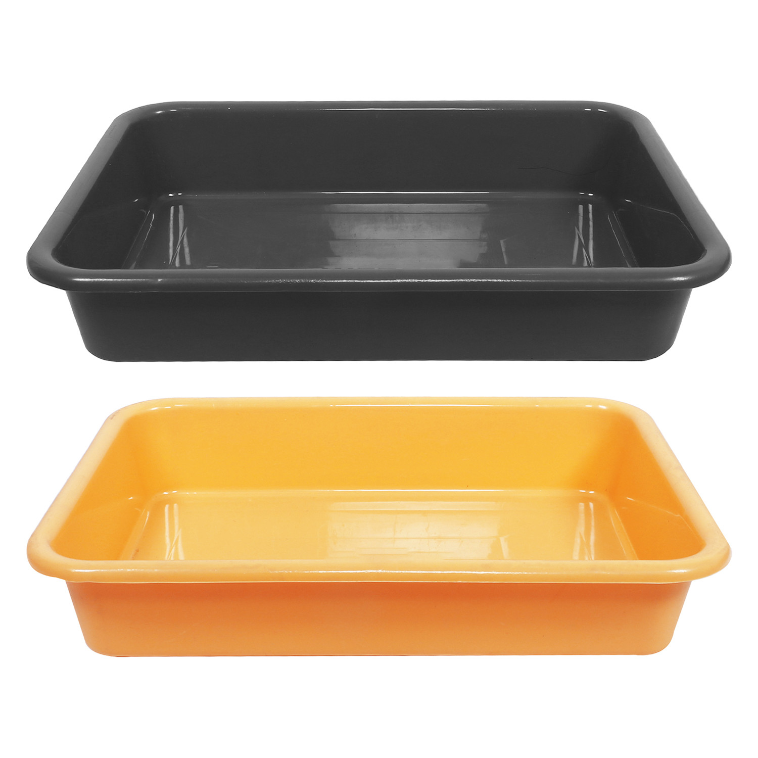 Kuber Industries Storage Tray|Versatile Plastic Storage Organizer|Rectangular Tray for Kitchen Storage|Storage Tray for office|Exel Tray 555|Pack of 2 (Gray & Yellow)
