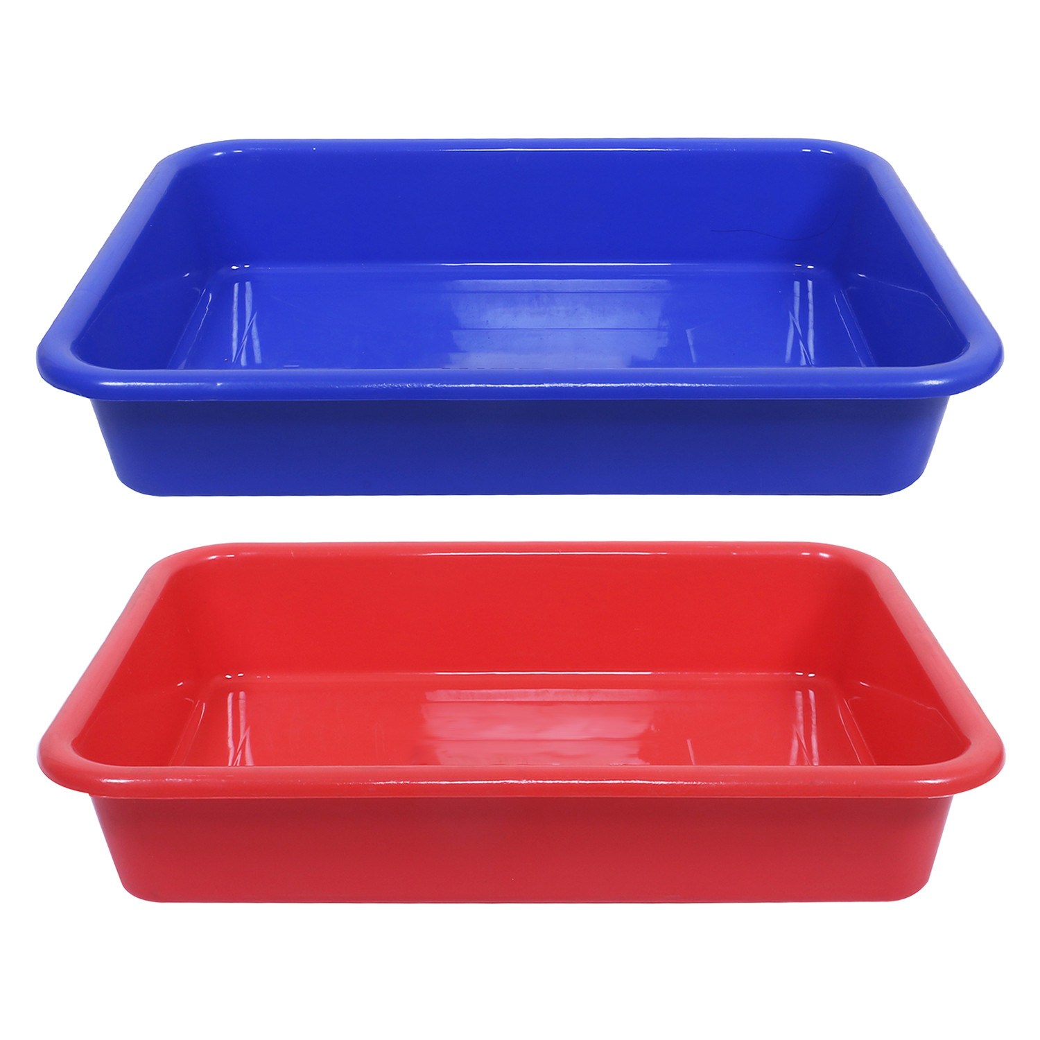 Kuber Industries Storage Tray|Versatile Plastic Storage Organizer|Rectangular Tray for Kitchen Storage|Storage Tray for office|Exel Tray 555|Pack of 2 (Blue & Red)