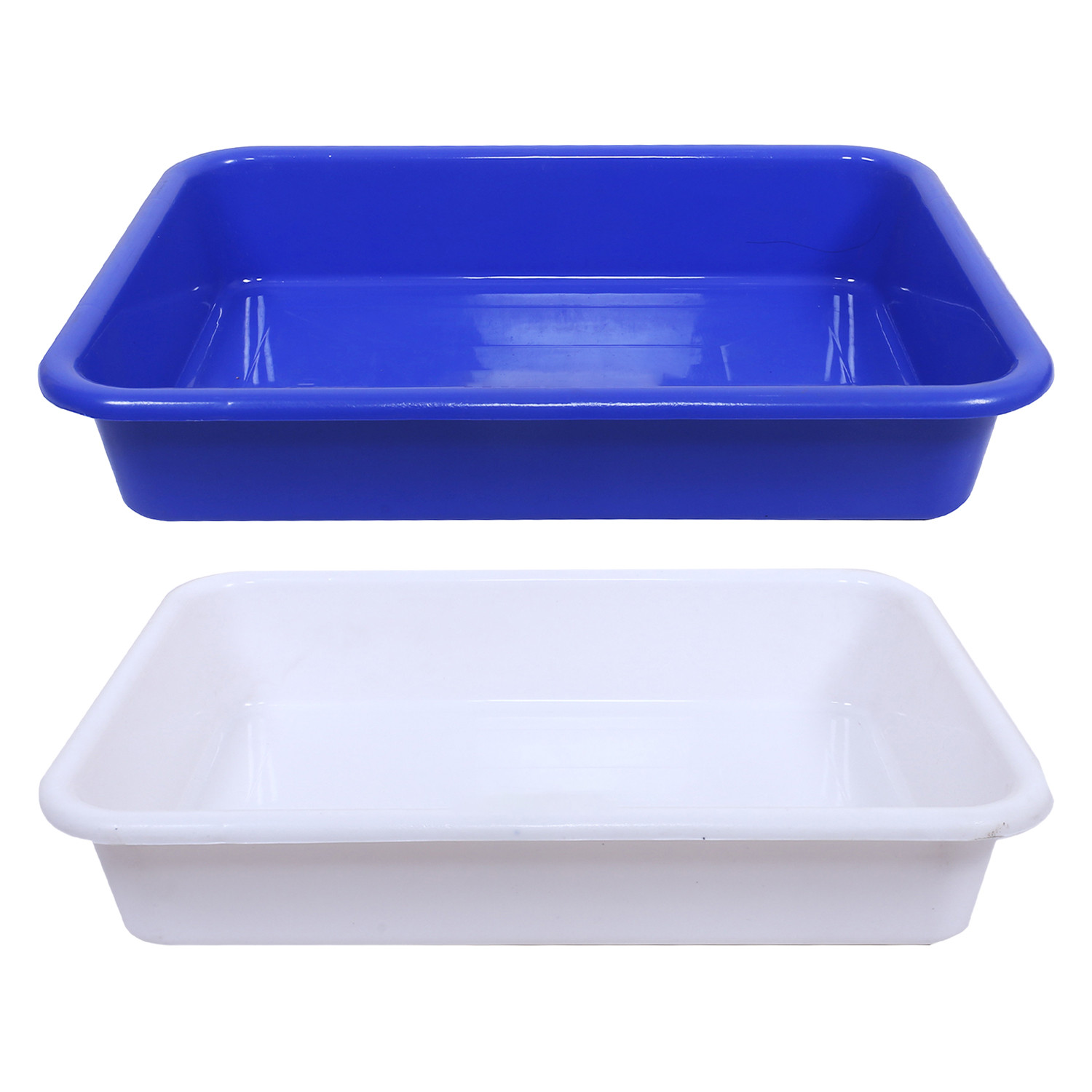 Kuber Industries Storage Tray|Versatile Plastic Storage Organizer|Rectangular Tray for Kitchen Storage|Storage Tray for office|Exel Tray 555|Pack of 2 (Blue & White)