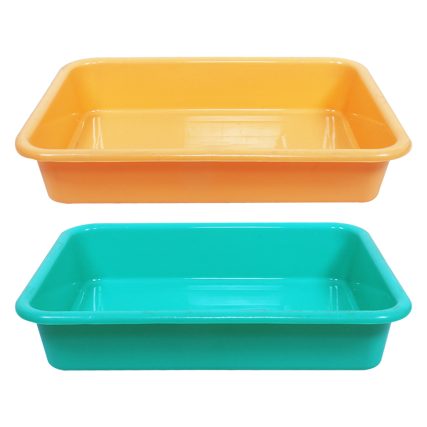 Kuber Industries Storage Tray|Versatile Plastic Storage Organizer|Rectangular Tray for Kitchen Storage|Storage Tray for office|Exel Tray 555|Pack of 2 (Yellow & Green)