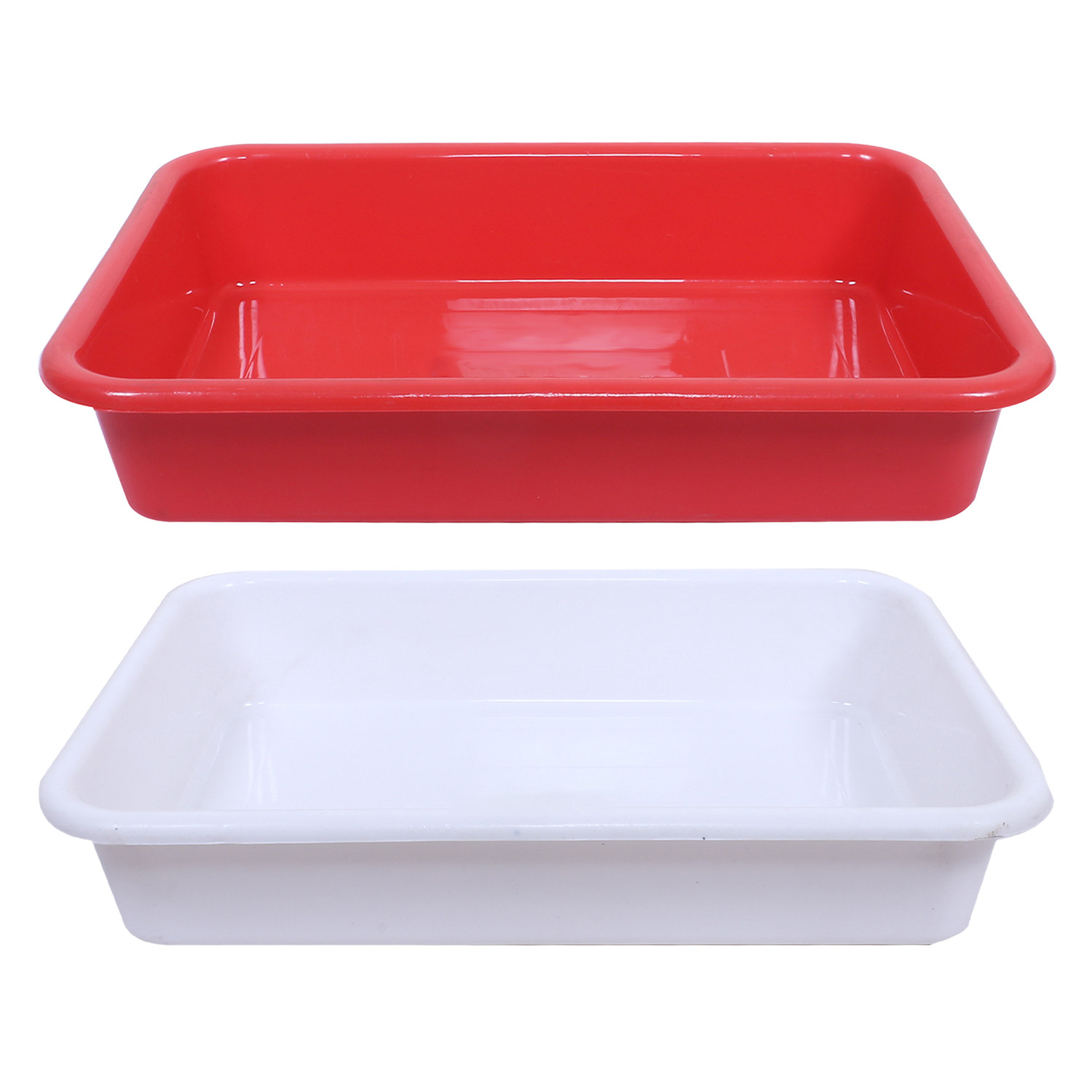Kuber Industries Storage Tray|Versatile Plastic Storage Organizer|Rectangular Tray for Kitchen Storage|Storage Tray for office|Exel Tray 555|Pack of 2 (Red & White)