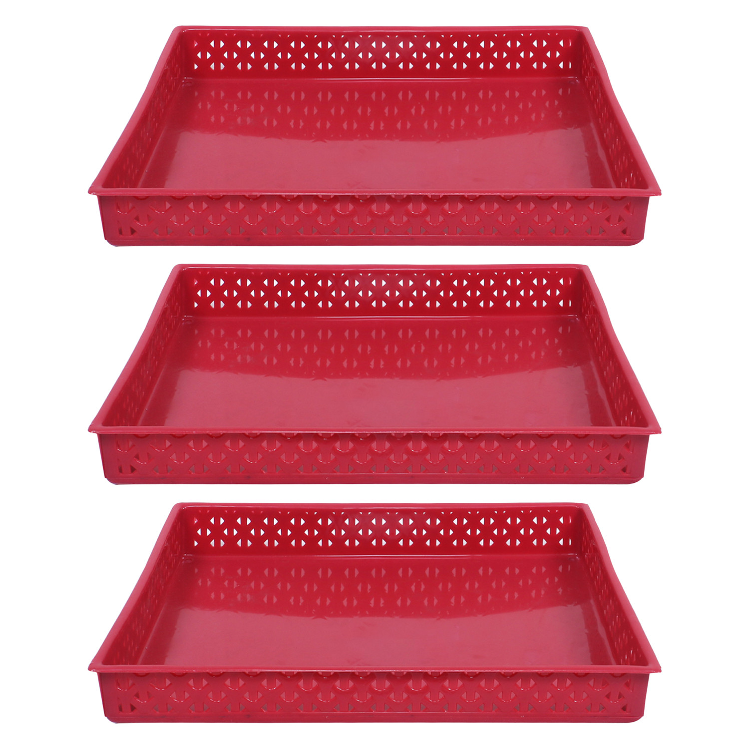 Kuber Industries Storage Tray|Versatile Plastic Storage Organizer|Rectangular Tray for Kitchen Storage|Storage Tray for office|ALEXA-15 (Maroon)
