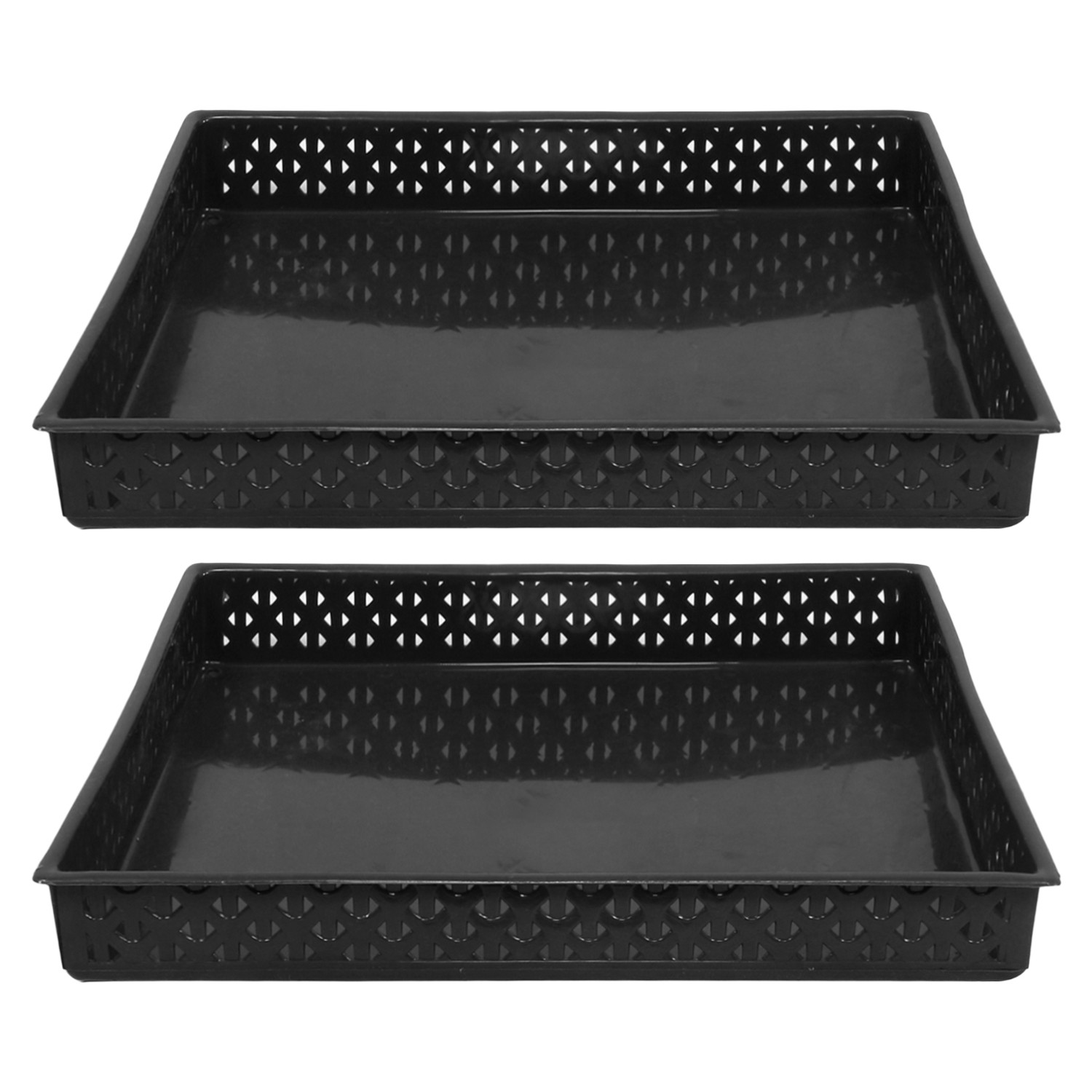 Kuber Industries Storage Tray|Versatile Plastic Storage Organizer|Rectangular Tray for Kitchen Storage|Storage Tray for office|ALEXA-15 (Black)
